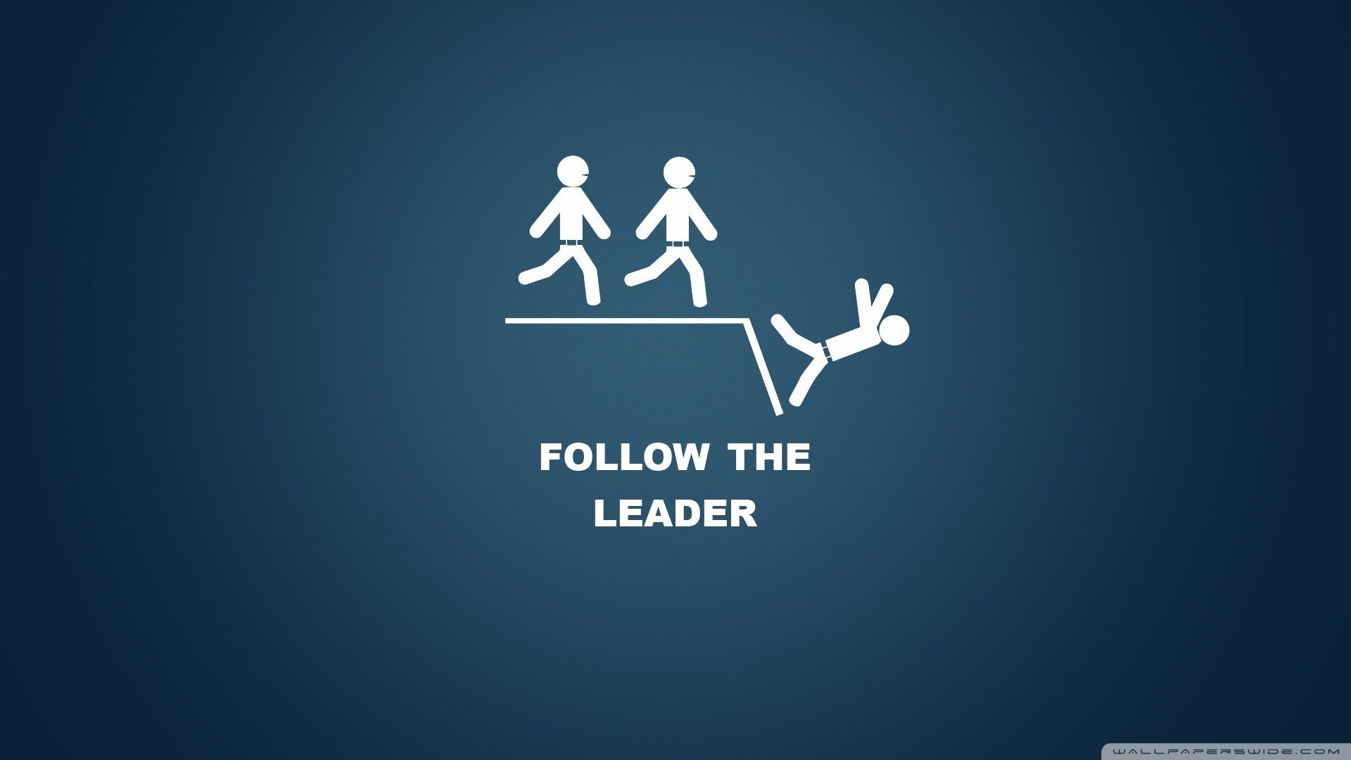Stick figures follow a leader off a cliff HD Wallpaper