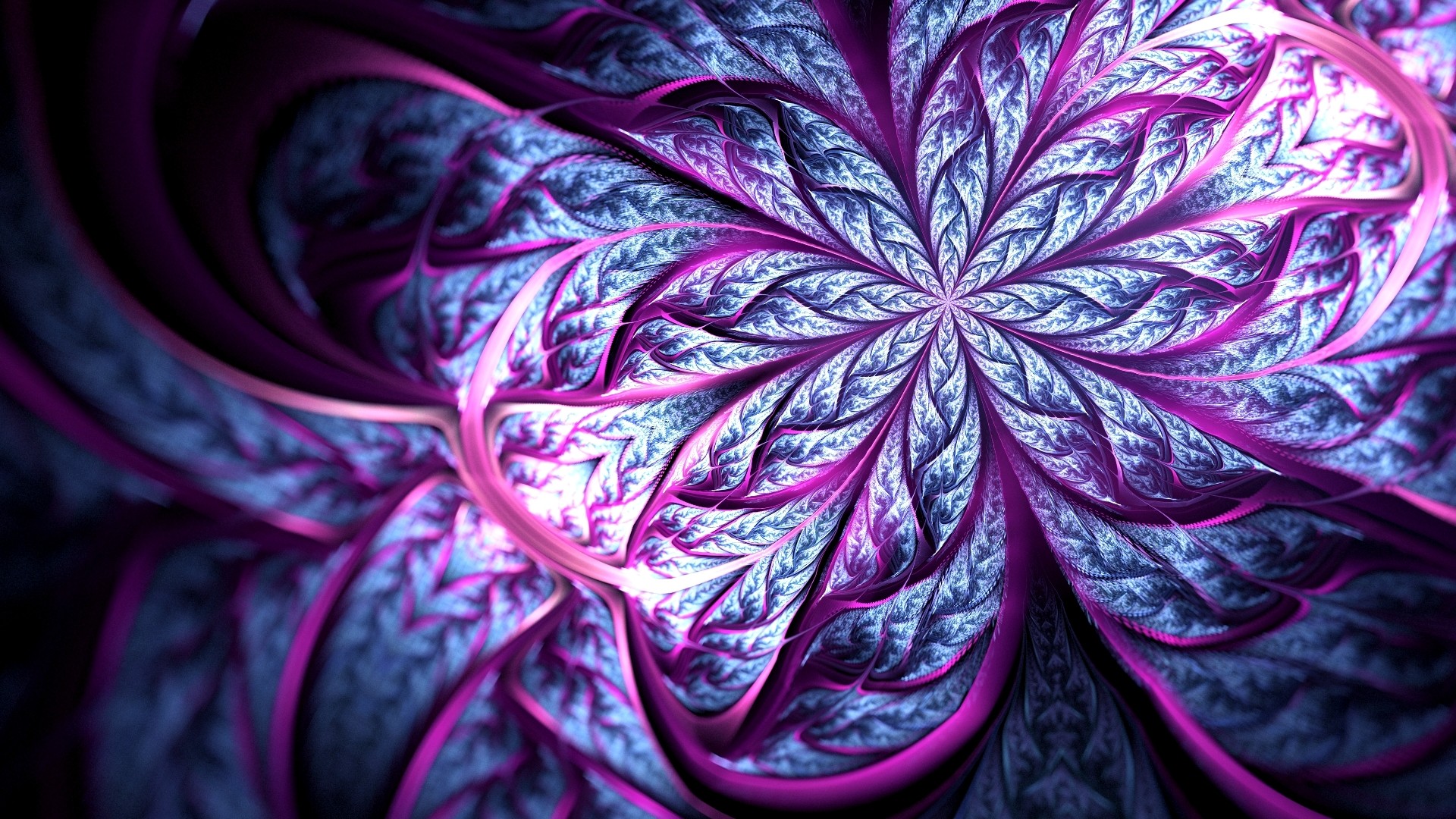 Abstract fractal flower with purple and blue petals HD Wallpaper