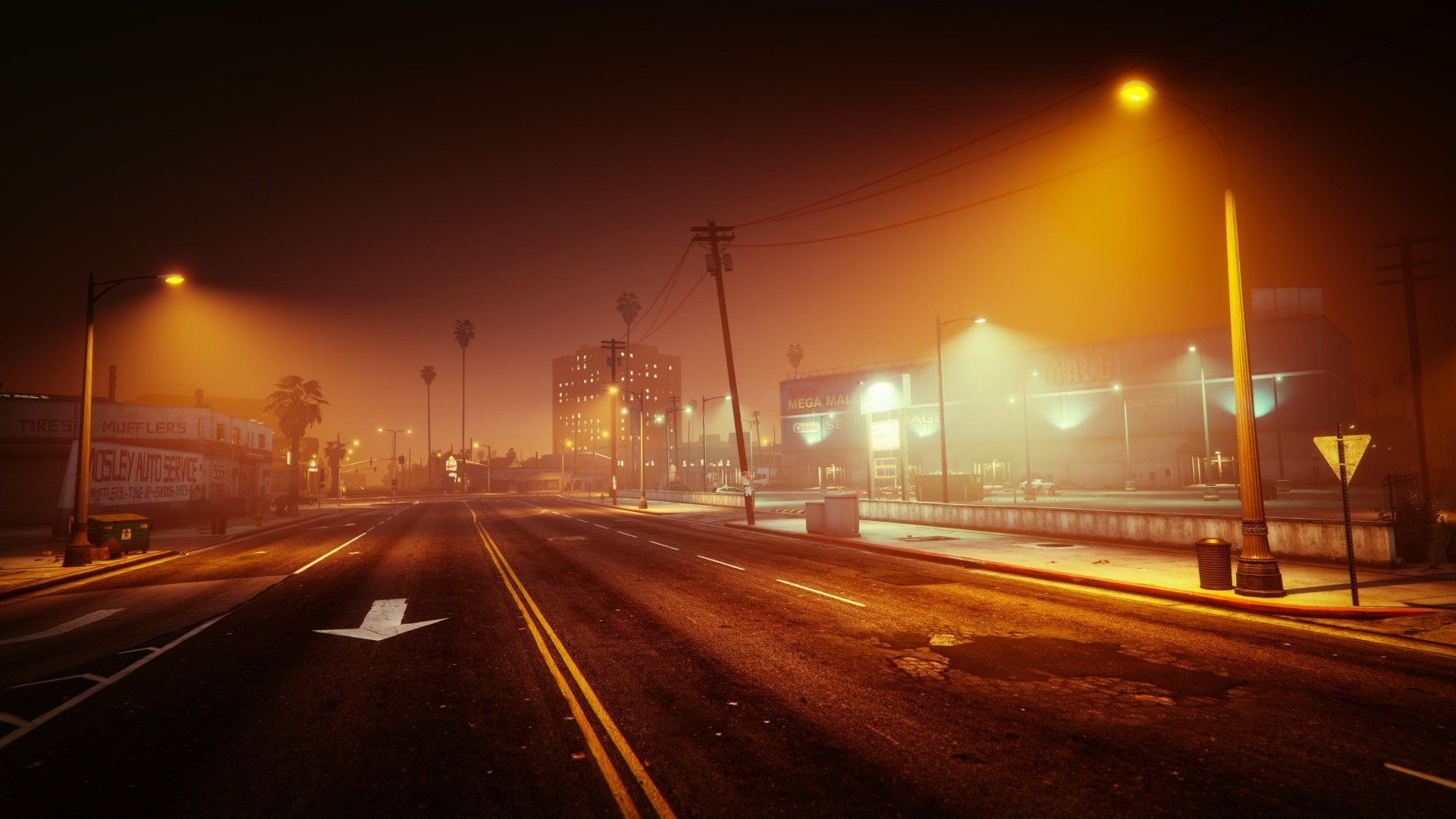 Grand Theft Auto V street scene at night HD Wallpaper