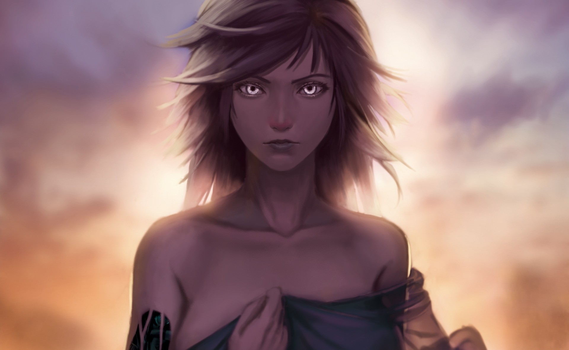 Artwork of a woman with glowing eyes HD Wallpaper