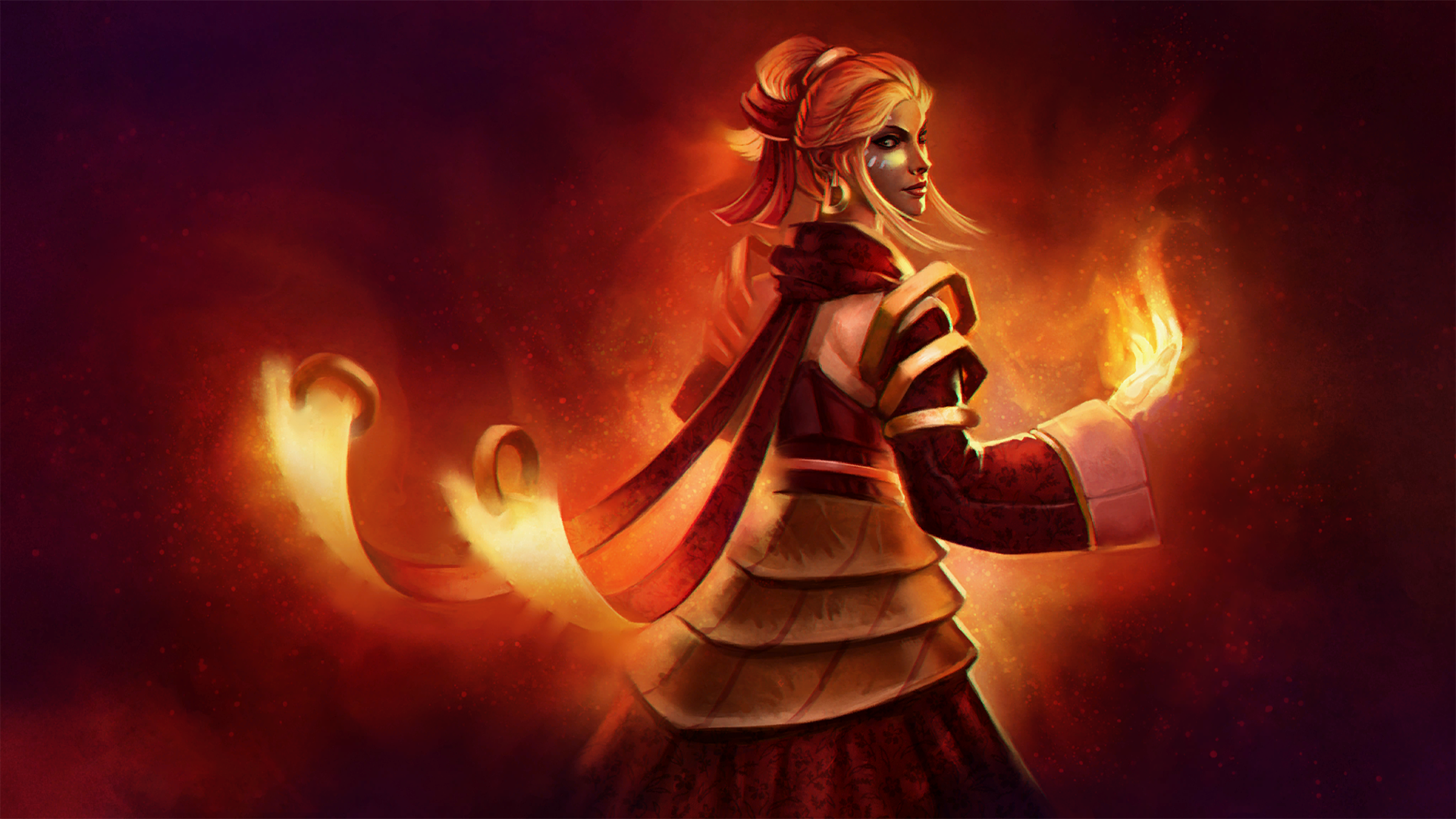 Lina, the Slayer, wielding fire in Dota 2 HD Wallpaper