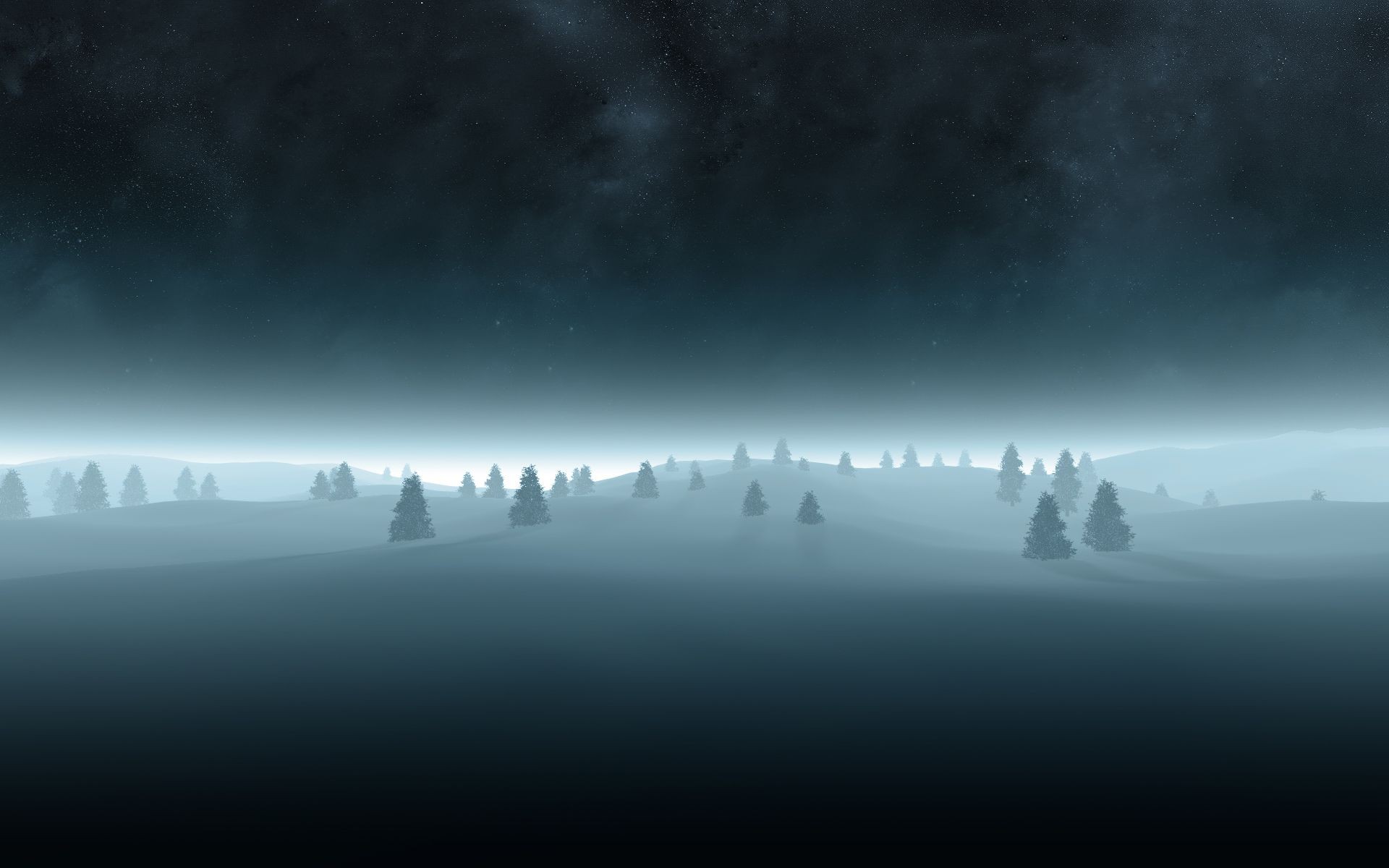 Winter landscape with trees under a starry night sky HD Wallpaper