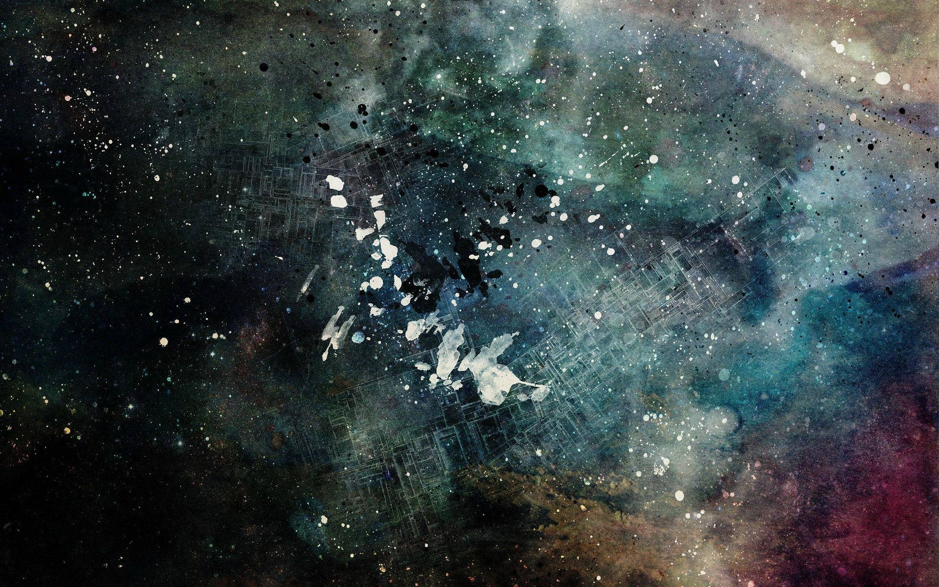 Abstract digital art with splatters and lines HD Wallpaper