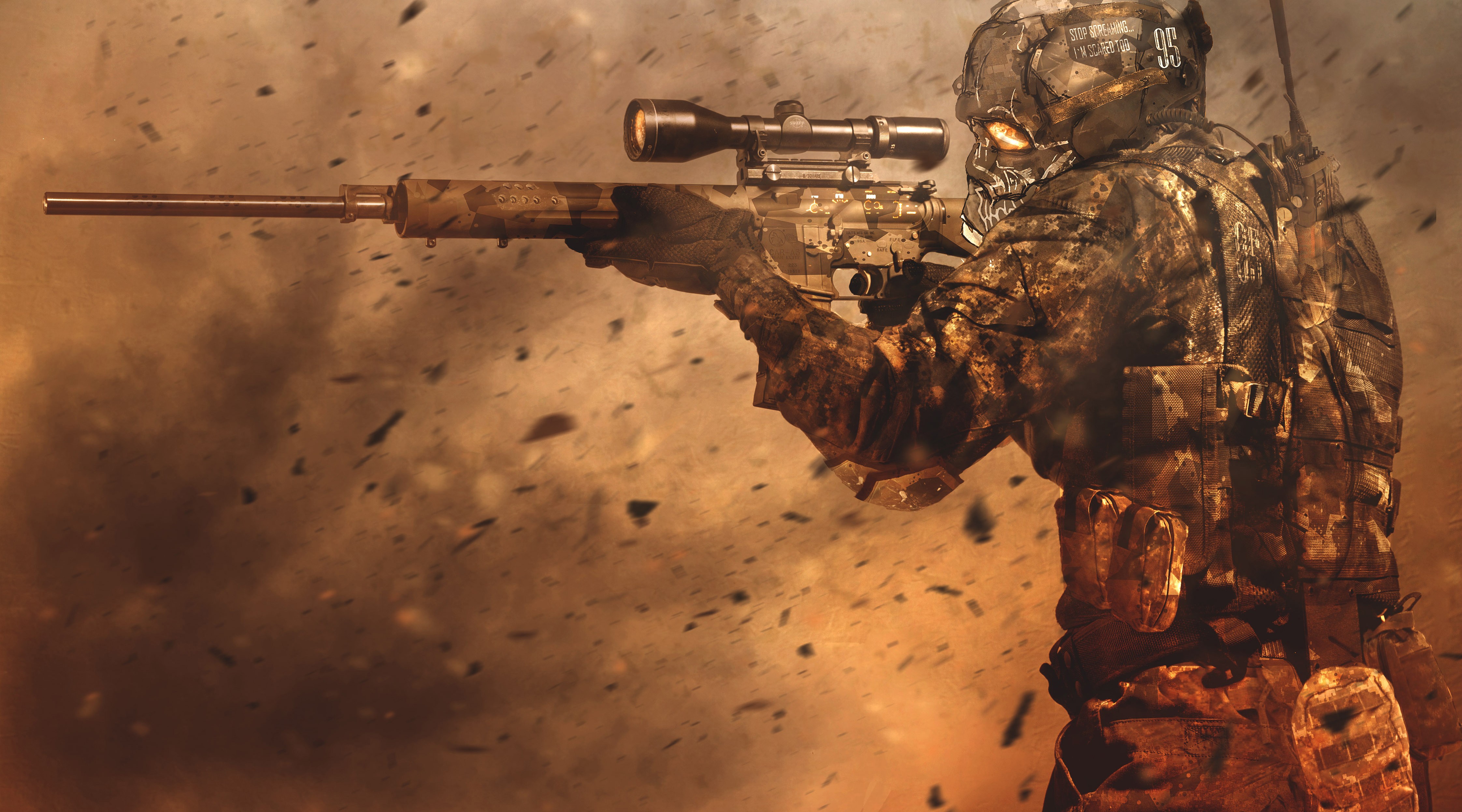 Soldier with sniper rifle in a warzone HD Wallpaper