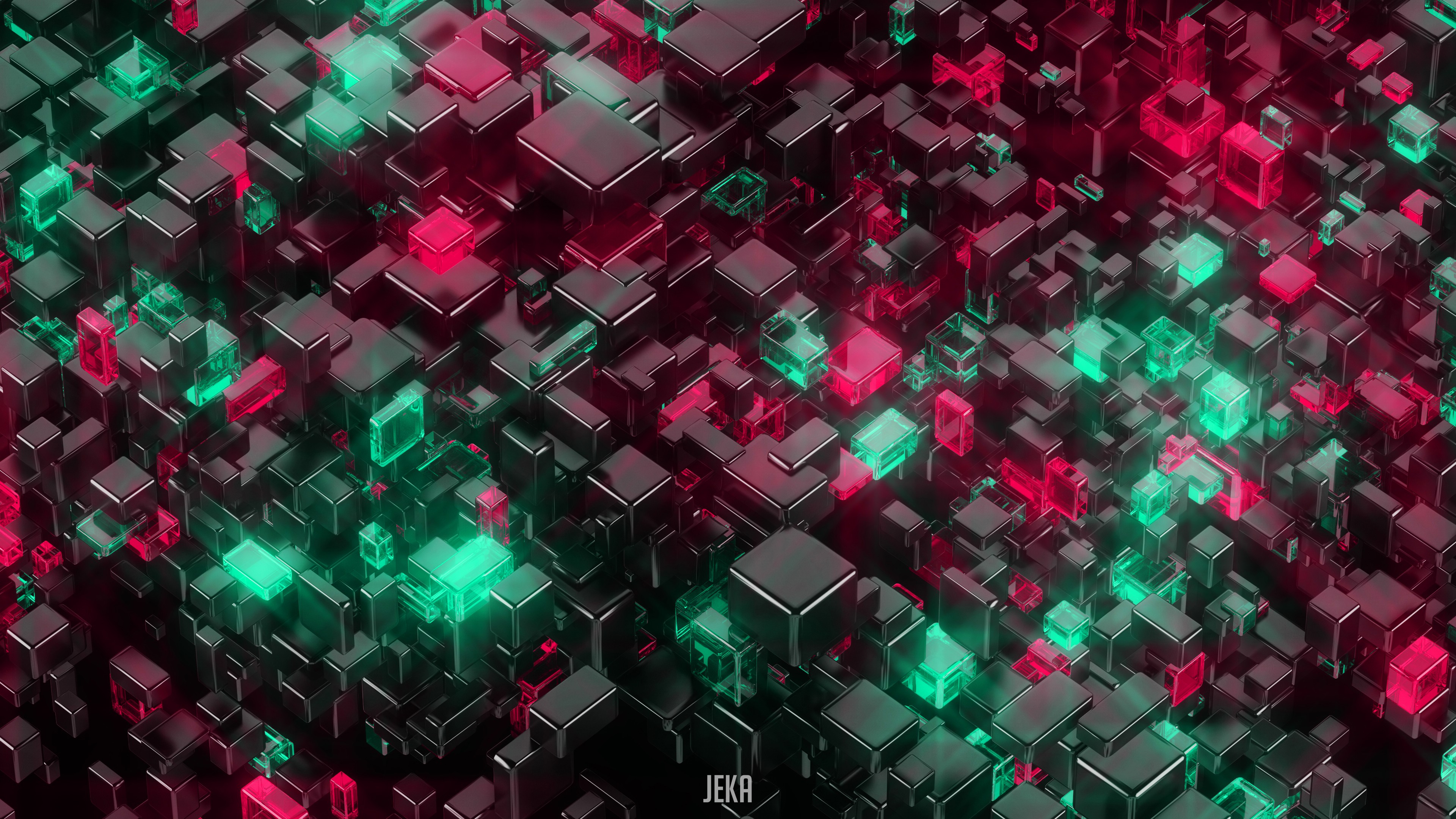 Abstract cubes with red and green lights HD Wallpaper