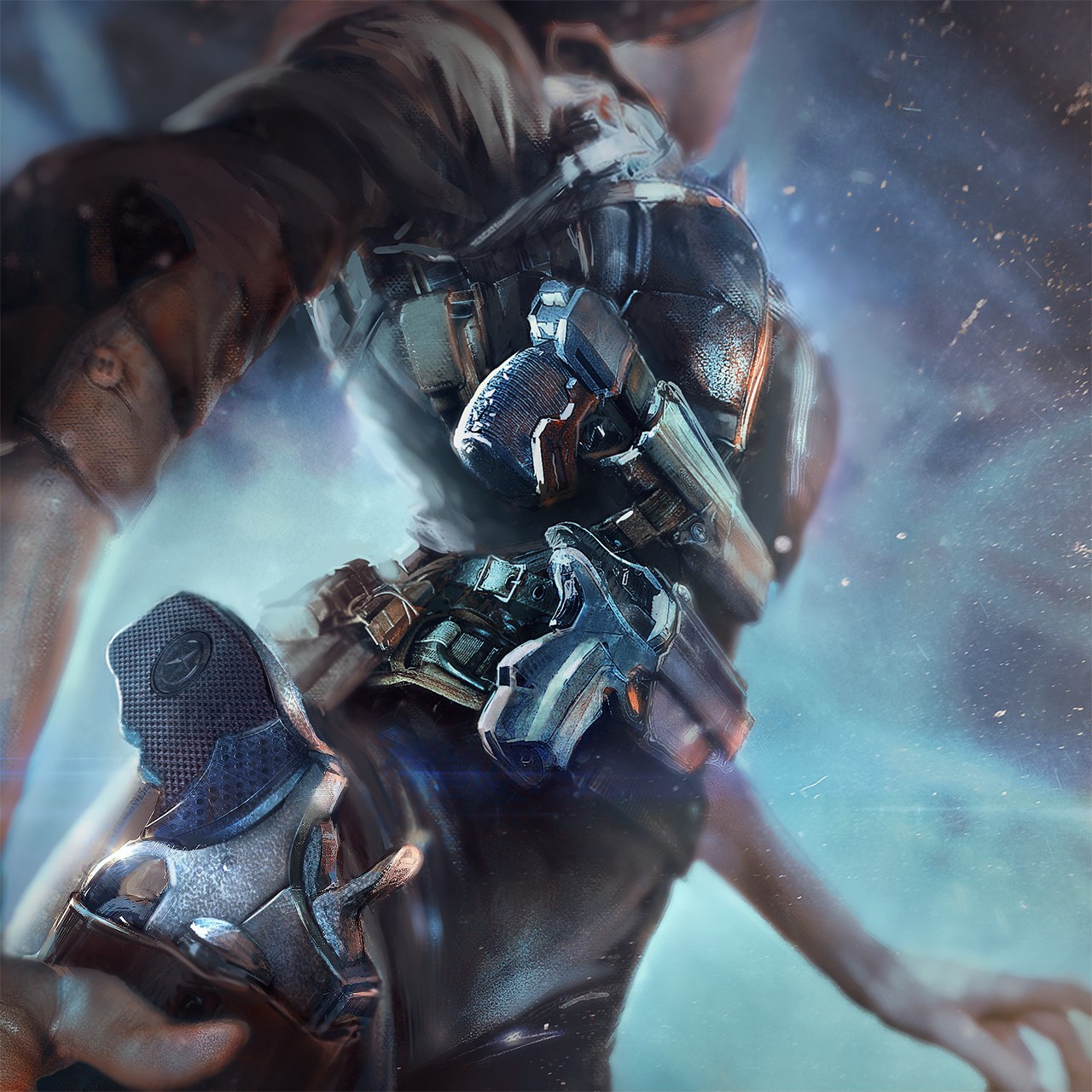Woman with two pistols in a sci-fi setting HD Wallpaper