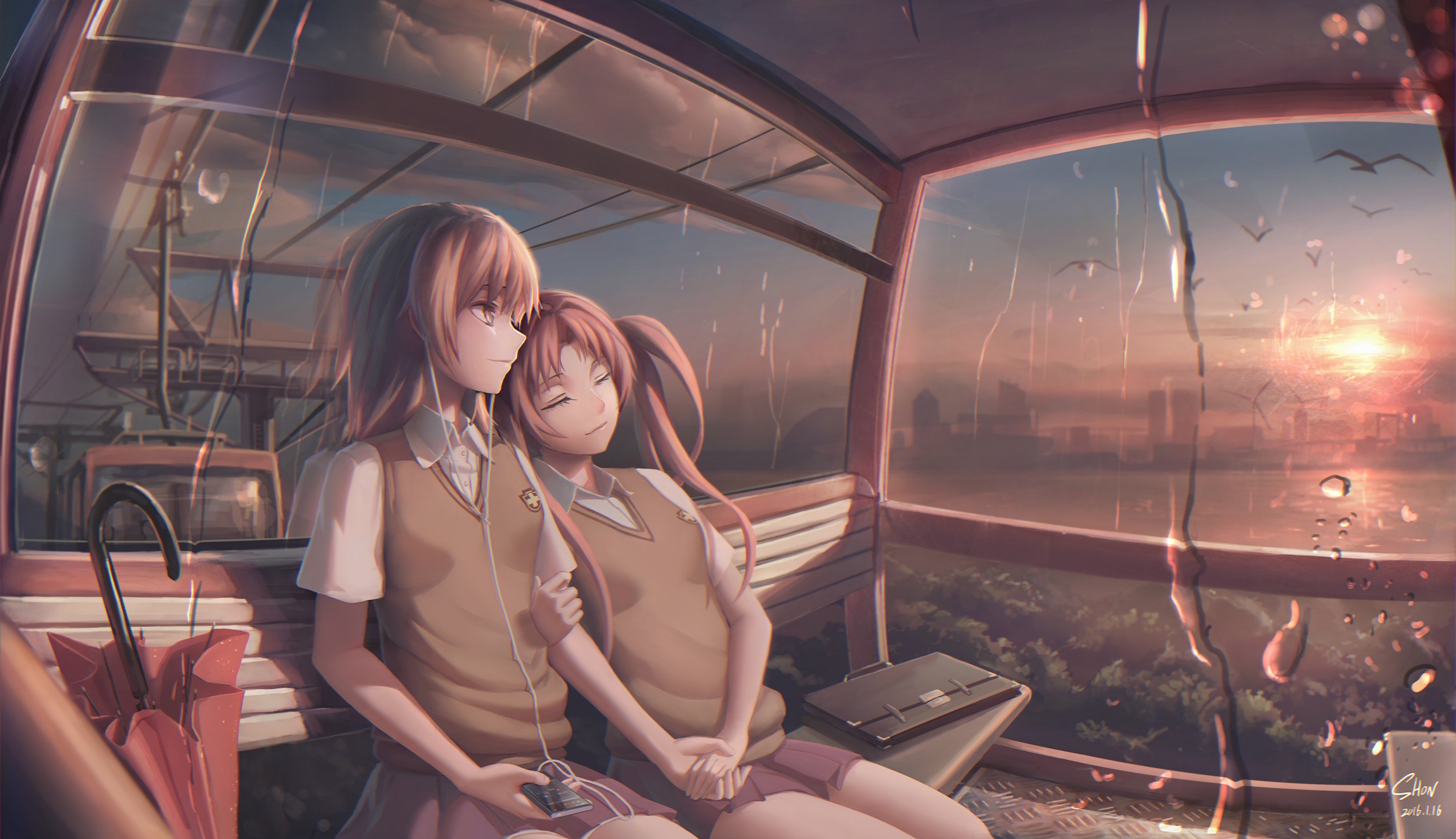 Shirai Kuroko and Misaka Mikoto in a cable car HD Wallpaper