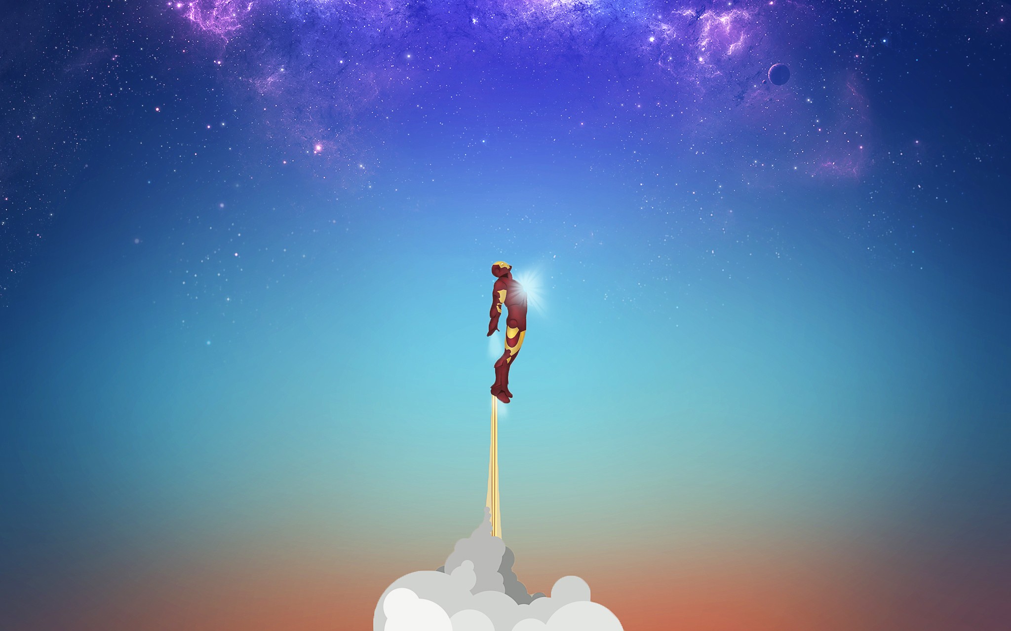 Iron Man flying through a starry sky HD Wallpaper