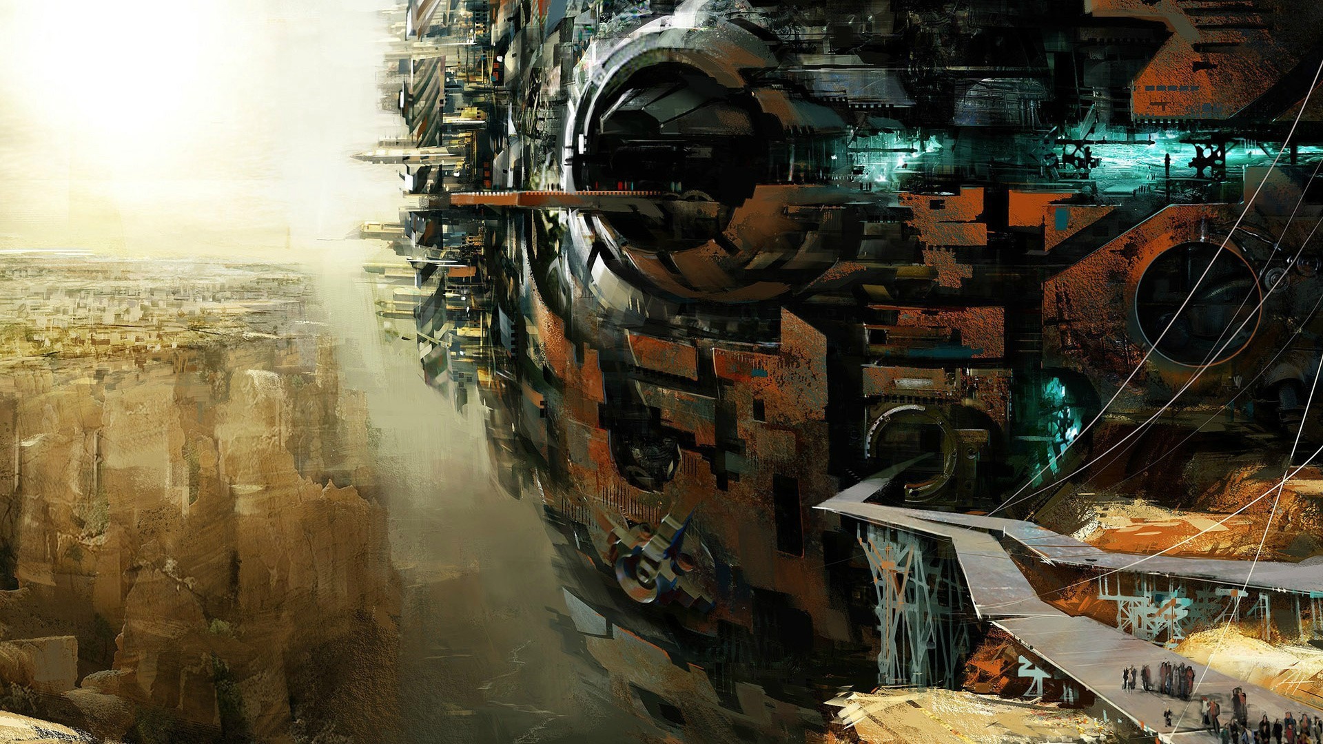 Guild Wars 2 structure over a canyon HD Wallpaper