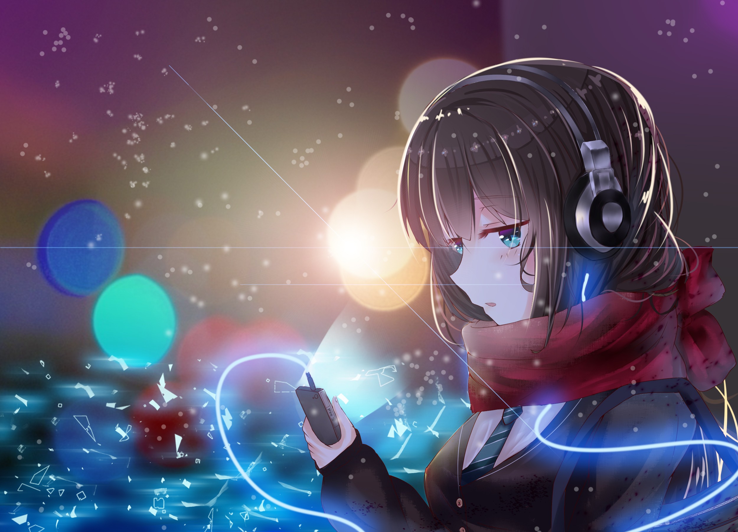 Shibuya Rin, anime girls, scarf, anime, headphones, THE iDOLM@STER: Cinderella Girls HD Wallpaper
