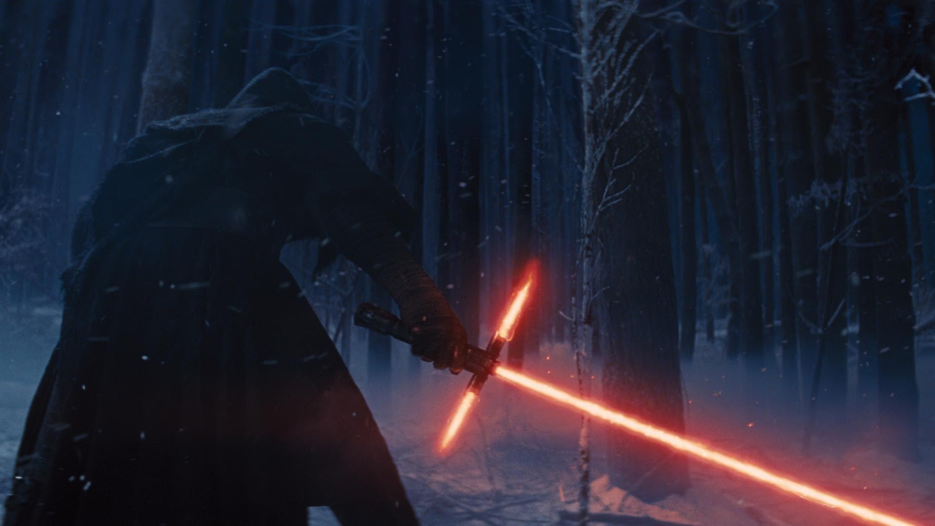 Kylo Ren with a lightsaber in a forest HD Wallpaper