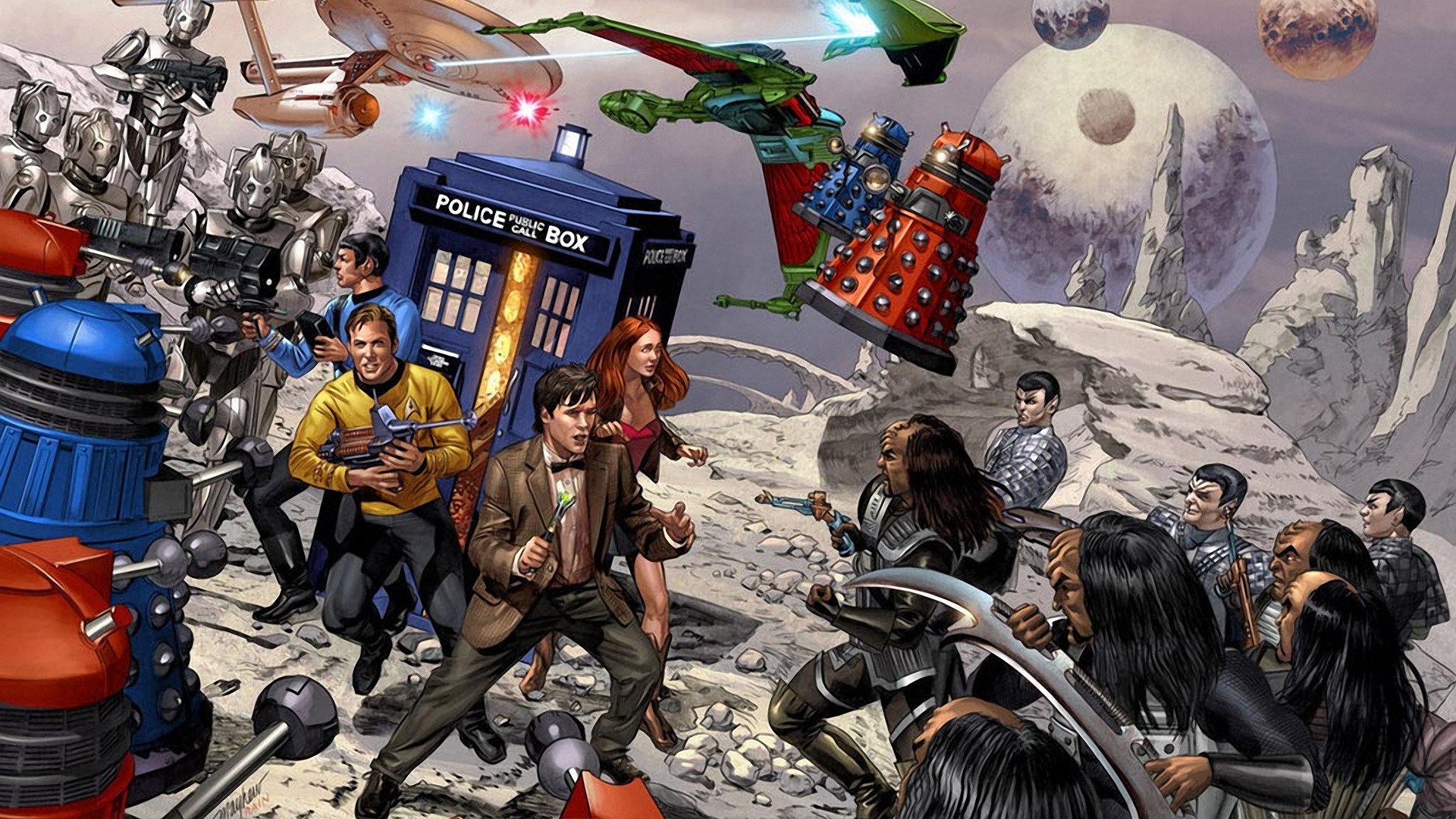 Star Trek, Doctor Who, Daleks, and Cybermen Crossover HD Wallpaper