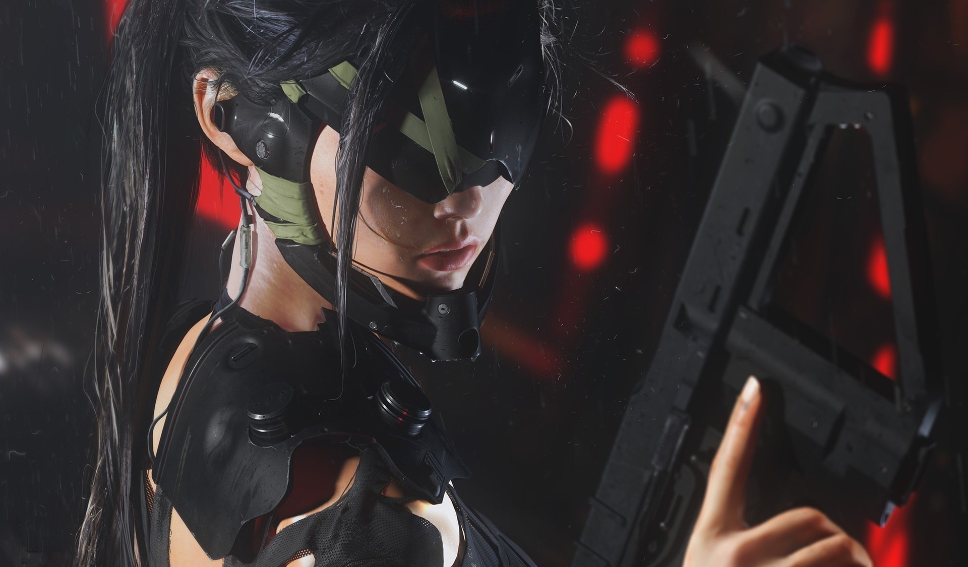 Futuristic woman with a gun HD Wallpaper