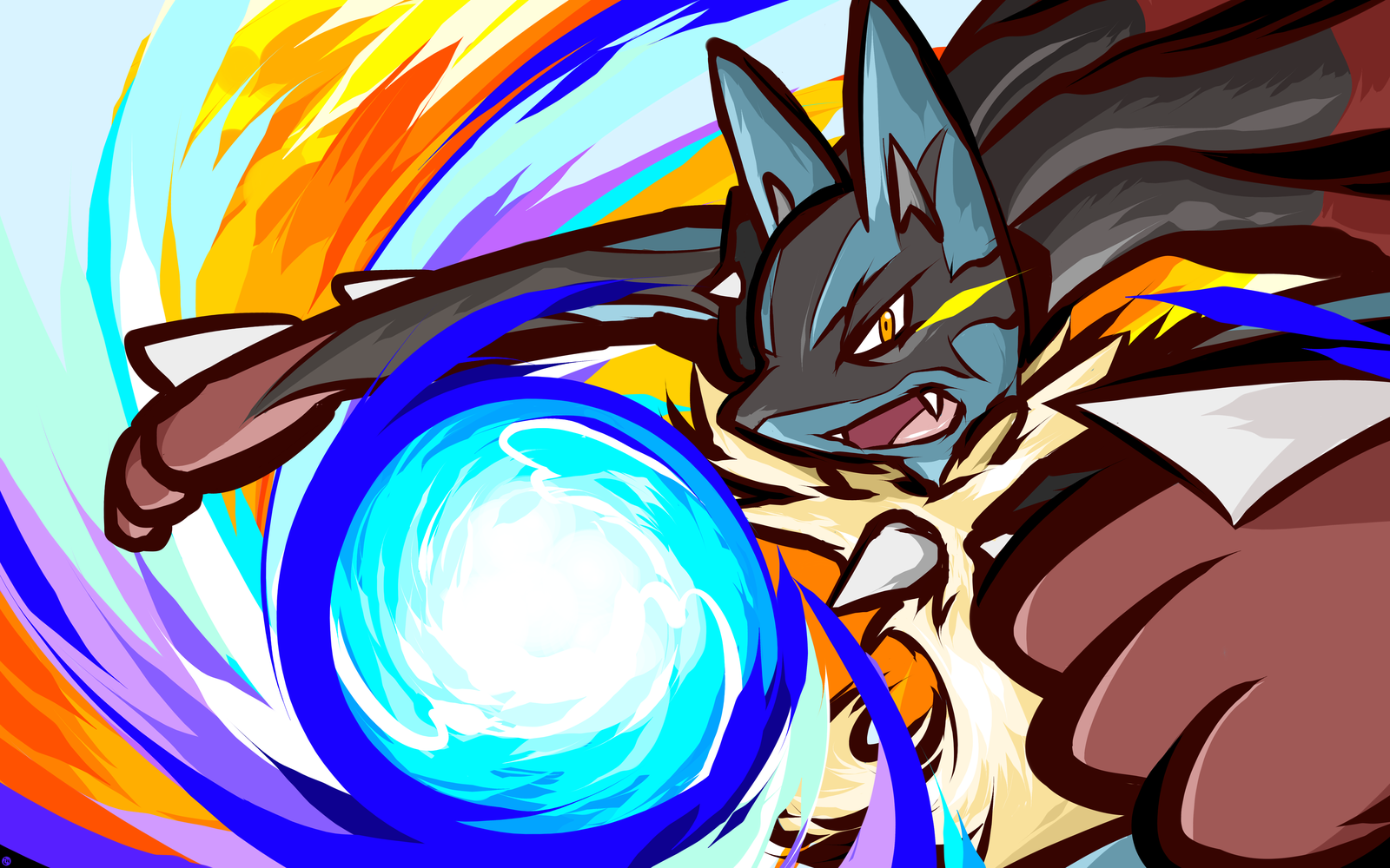Lucario uses Aura Sphere with fiery energy HD Wallpaper