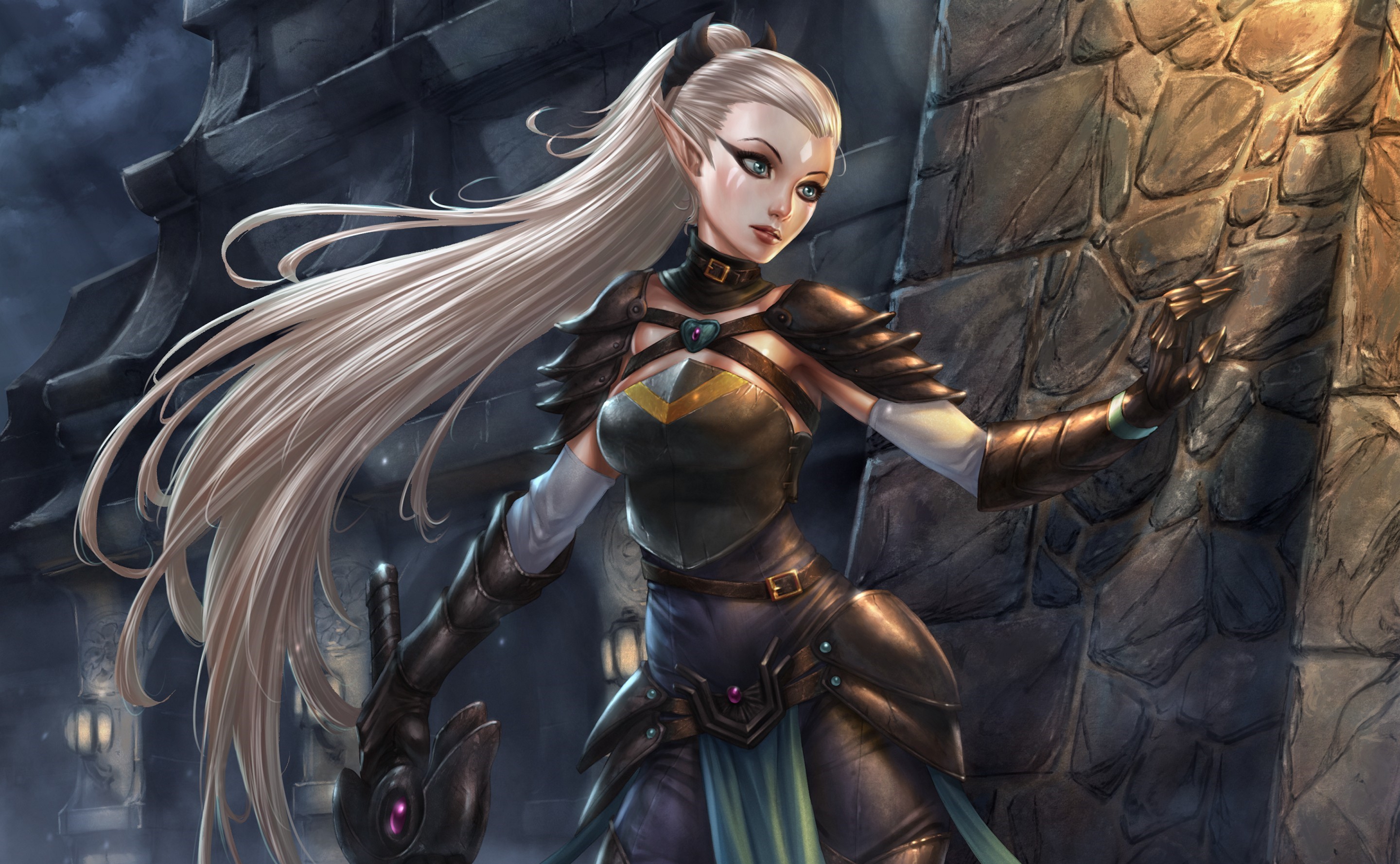 Fantasy art of an elf warrior with long blonde hair HD Wallpaper