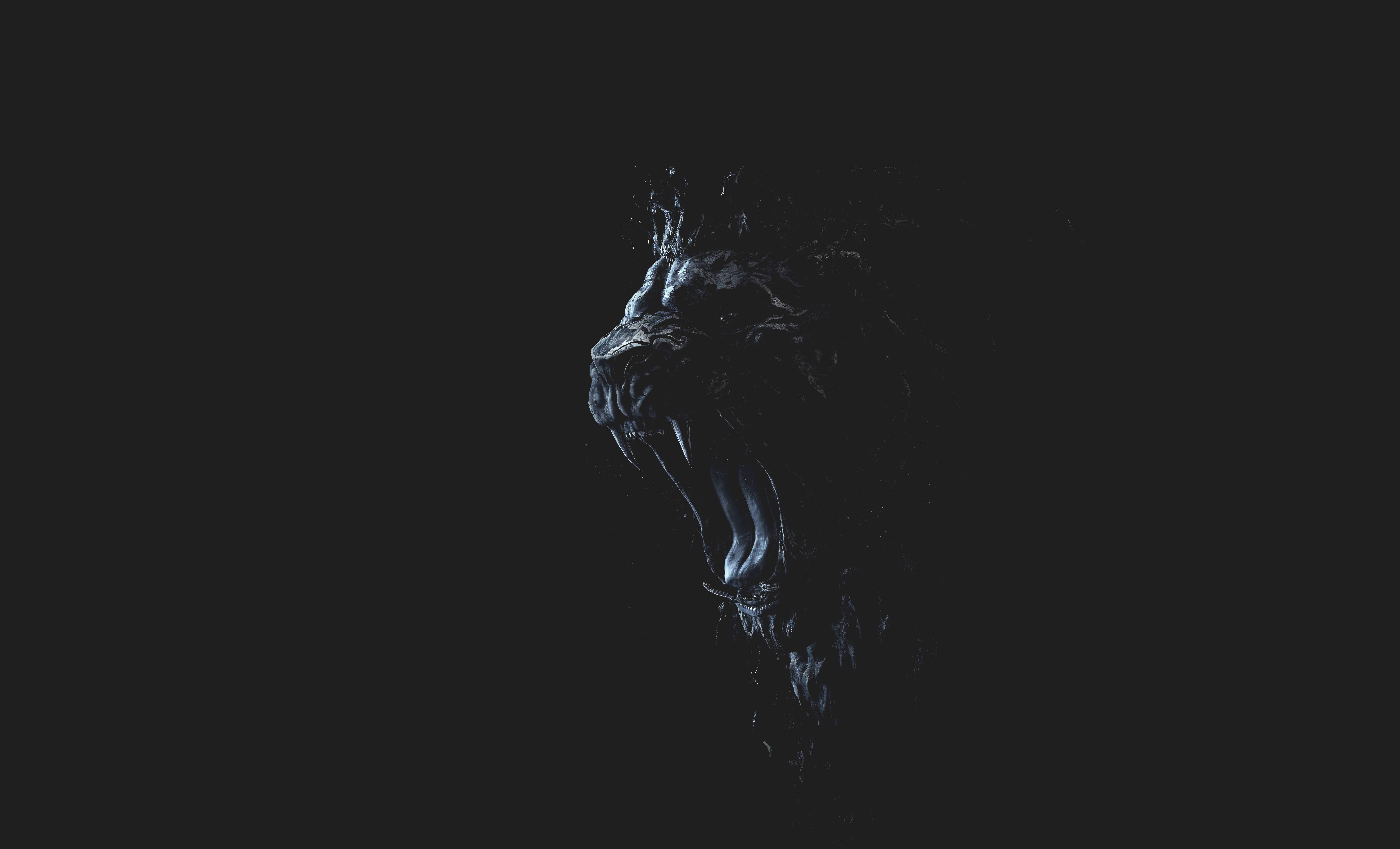 Dark abstract lion head with open mouth HD Wallpaper