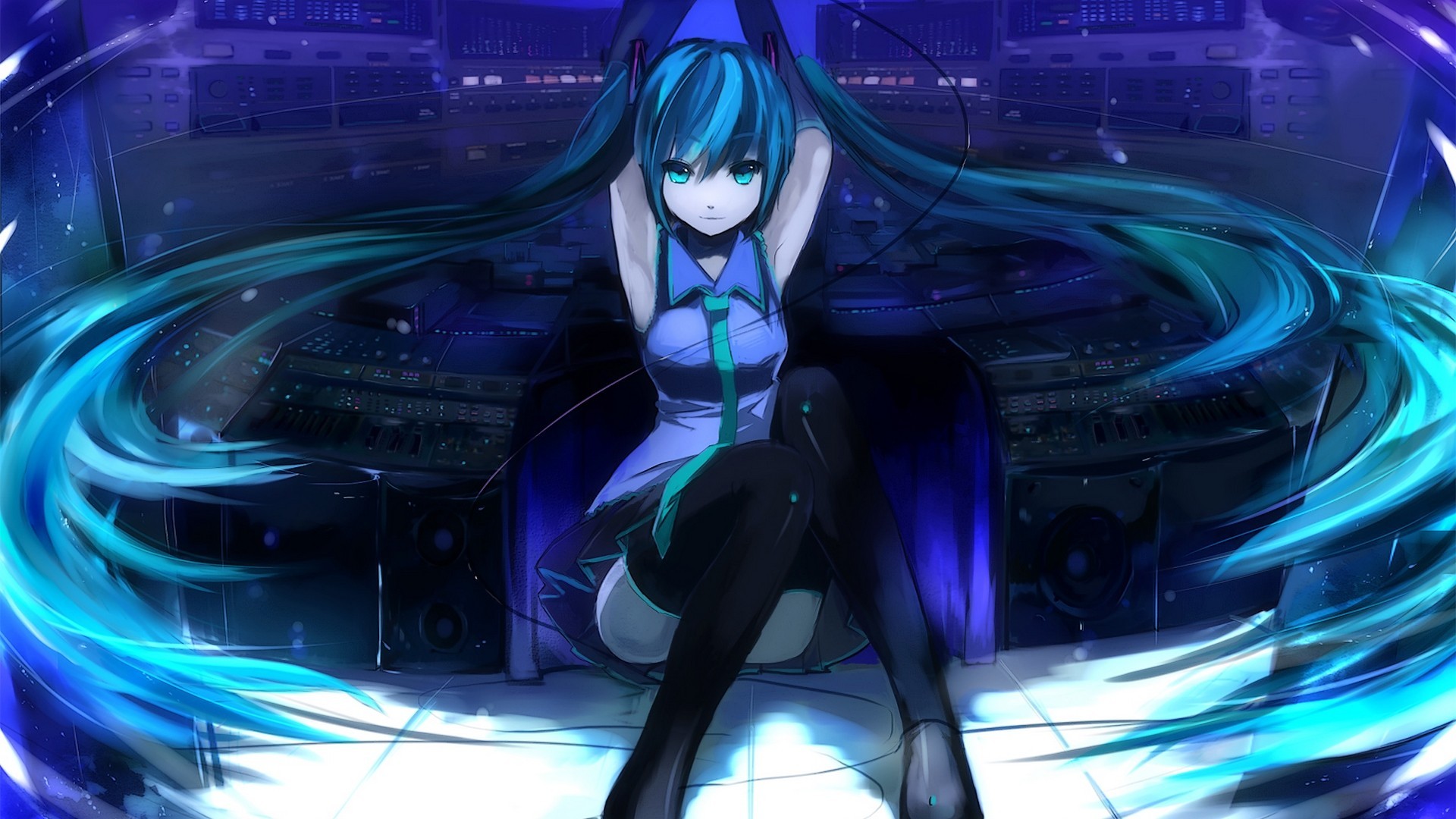 Hatsune Miku in a Music Studio HD Wallpaper
