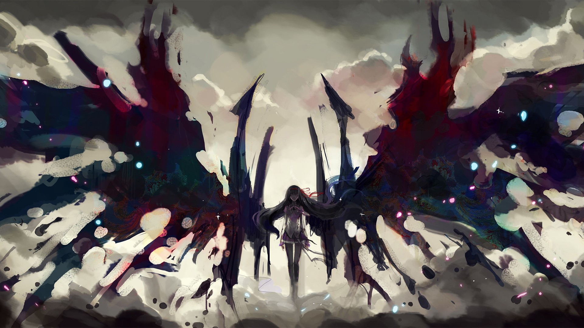 Akemi Homura with dark wings HD Wallpaper