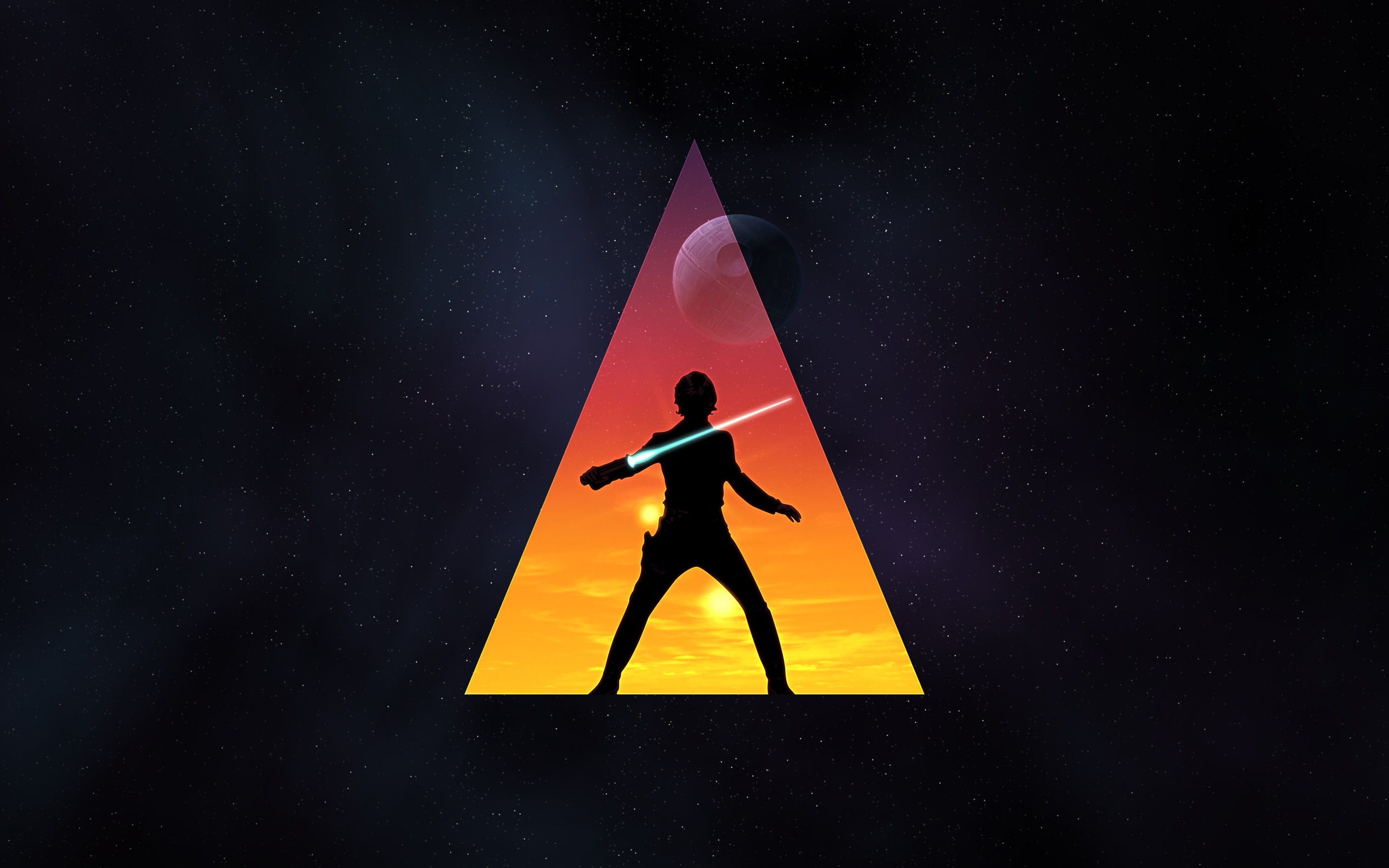 Star Wars Silhouette with Lightsaber and Planet HD Wallpaper