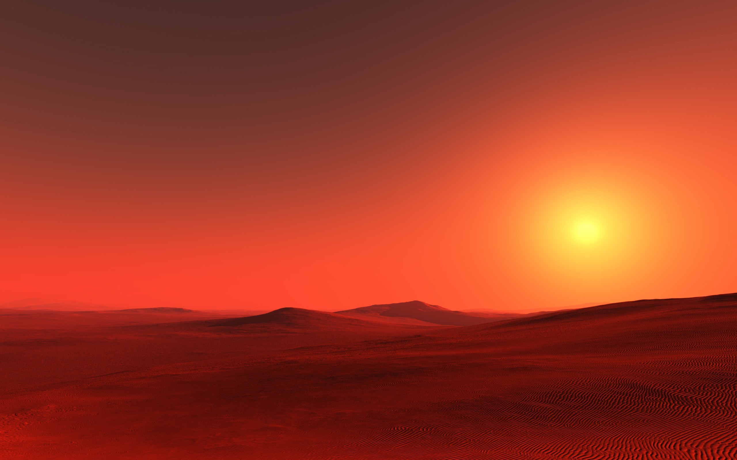 Red desert landscape with a bright sun HD Wallpaper