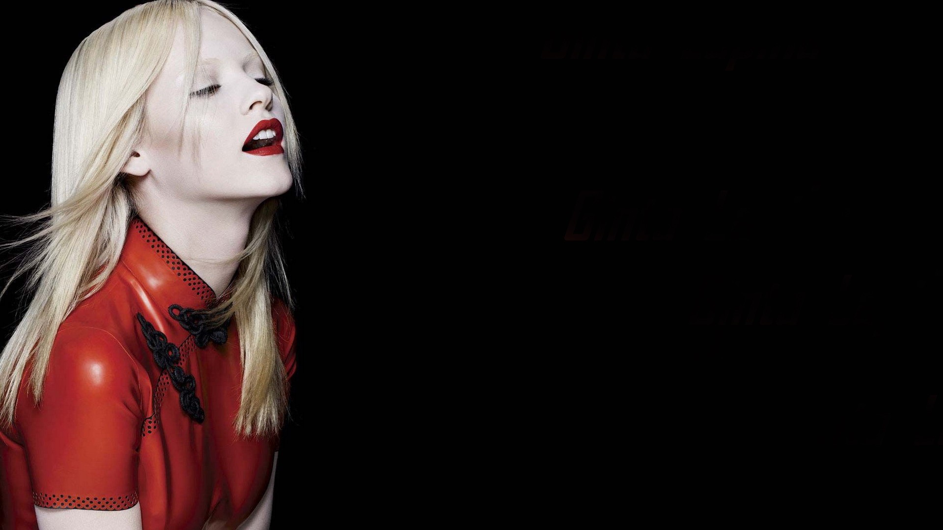 Ginta Lapina in a red latex dress HD Wallpaper