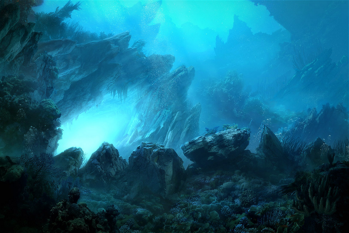 Underwater cave with rocks and coral HD Wallpaper