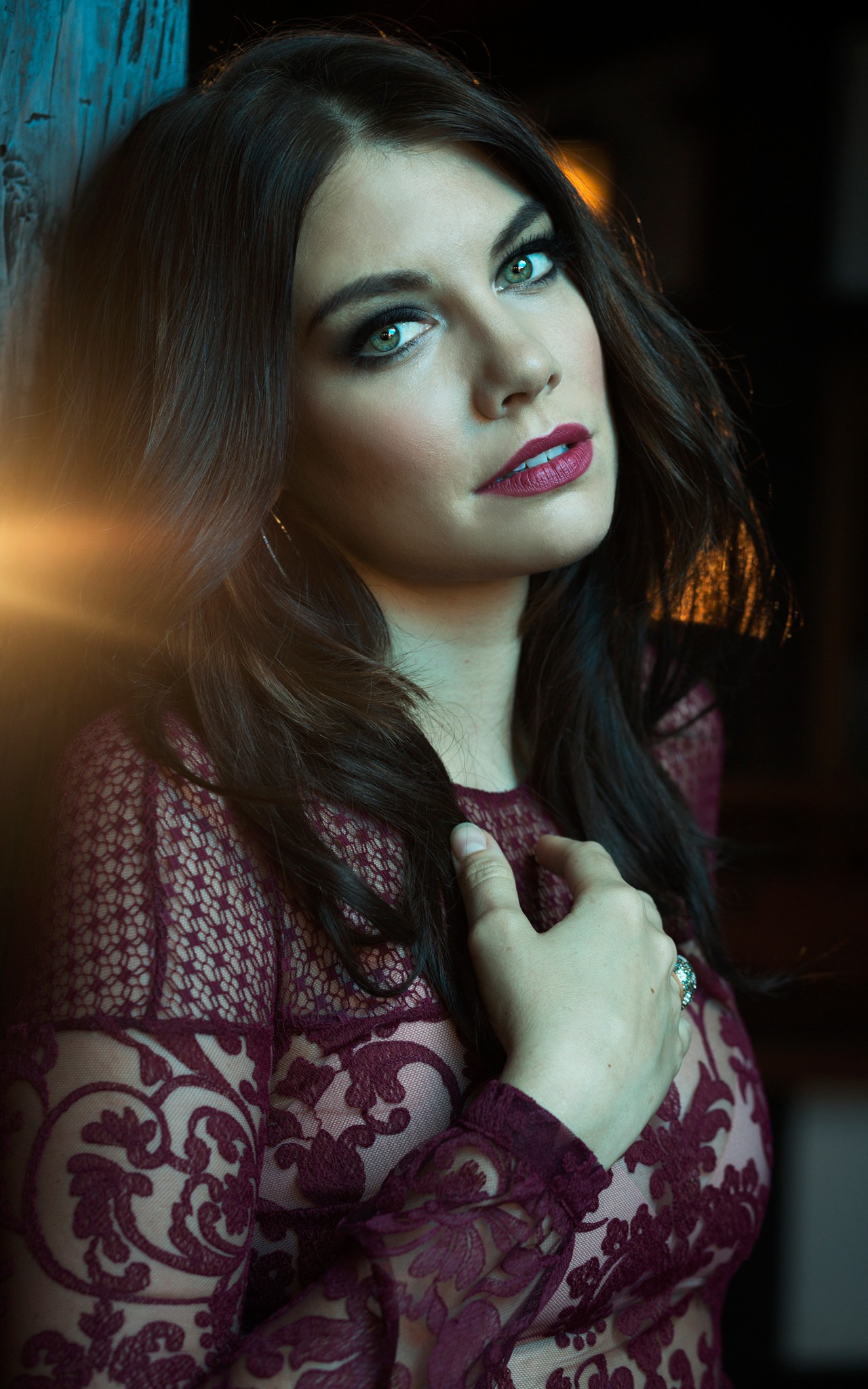 Lauren Cohan portrait in lace dress HD Wallpaper