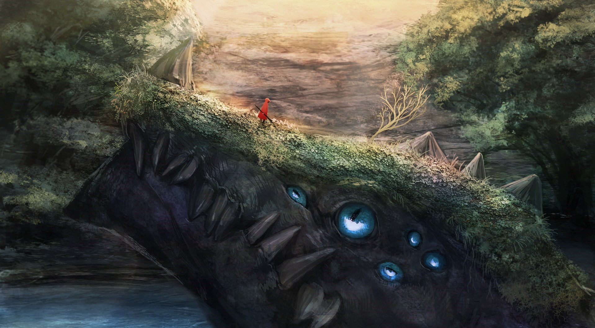 Fantasy art of a creature with a person HD Wallpaper