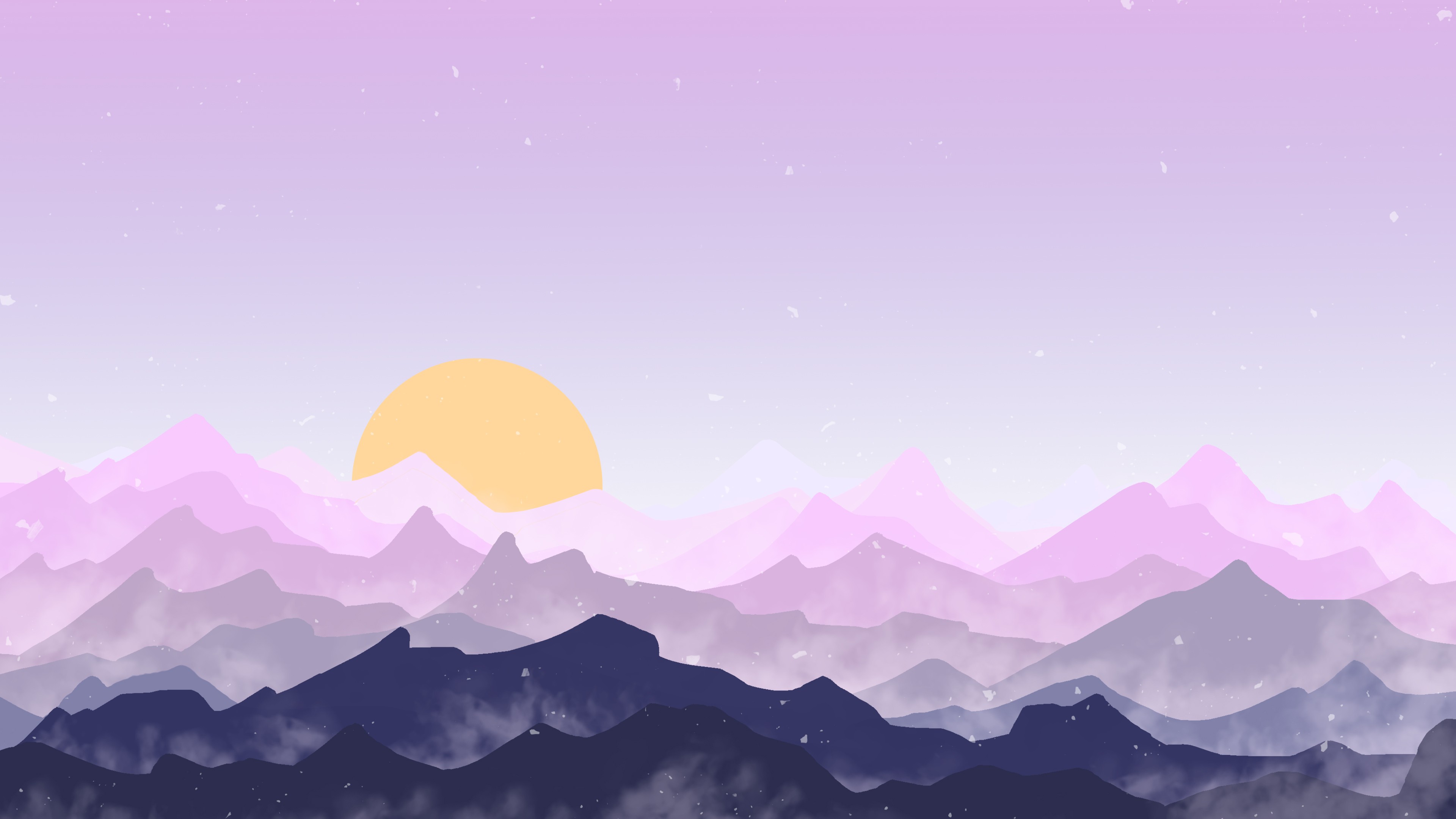 Abstract digital art of a sunset over mountains HD Wallpaper