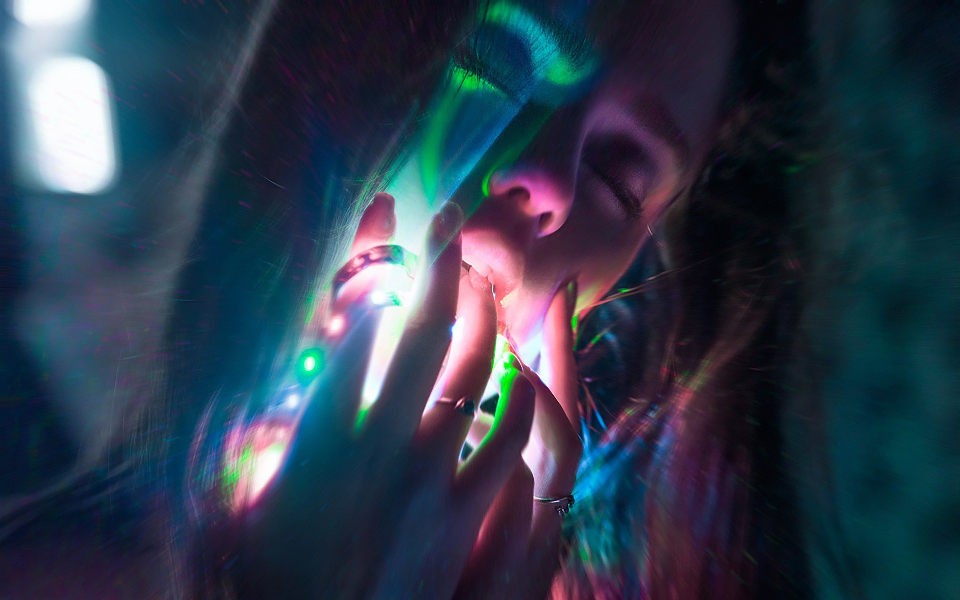 Woman with colorful lights HD Wallpaper