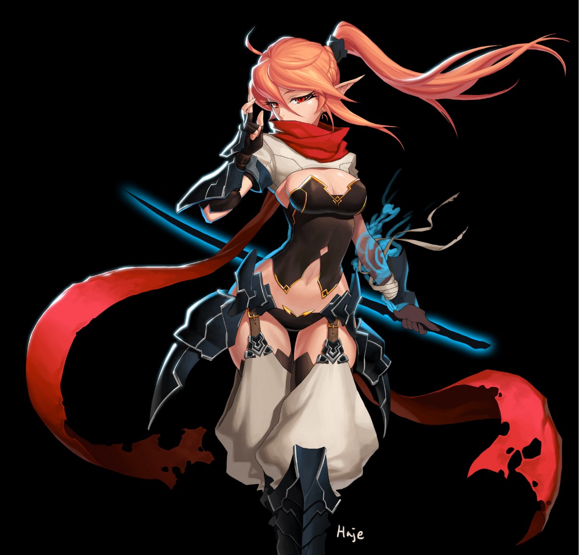 Anime girl with red hair and swords HD Wallpaper