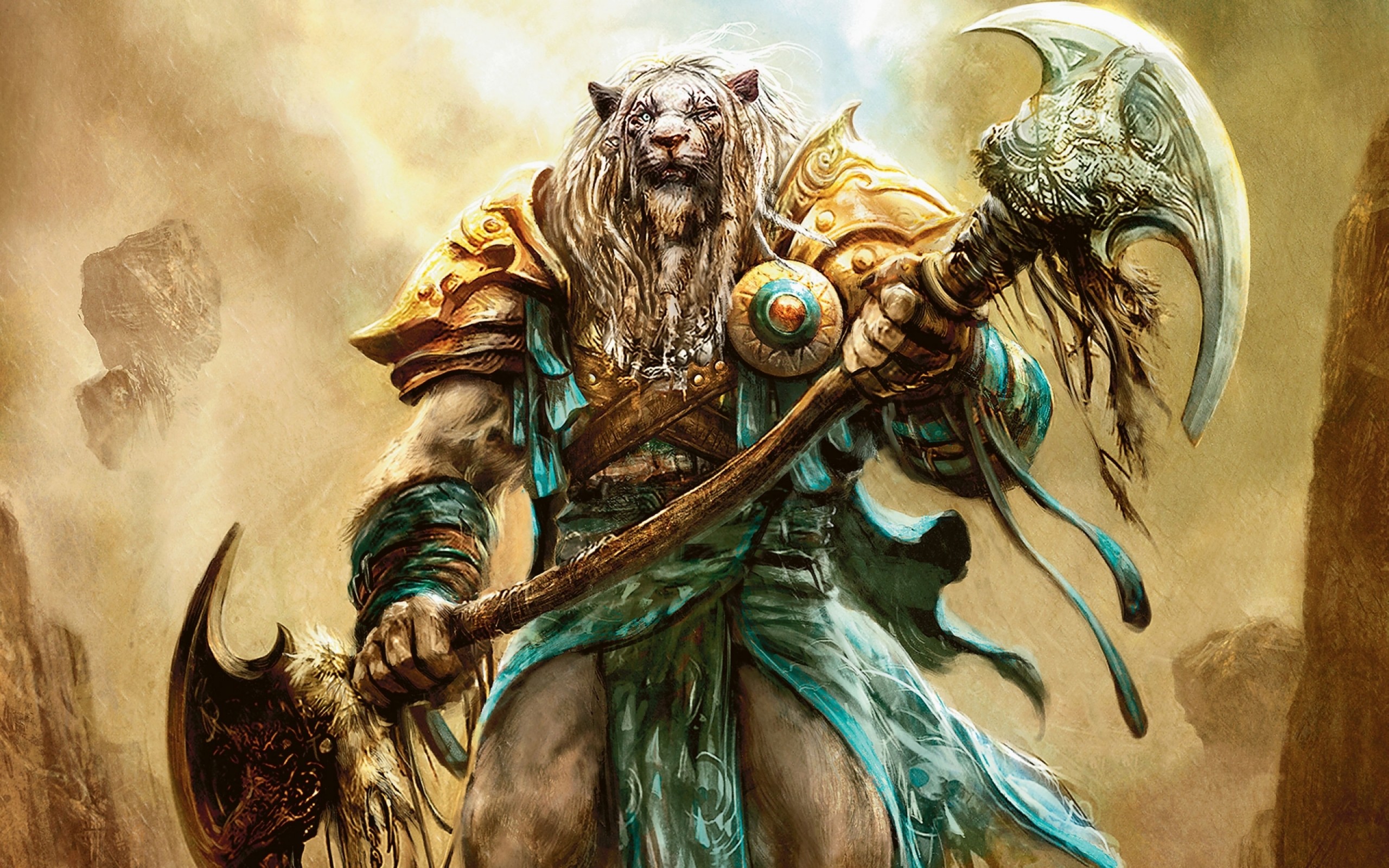 Magic: The Gathering White Lion Warrior with Axes HD Wallpaper