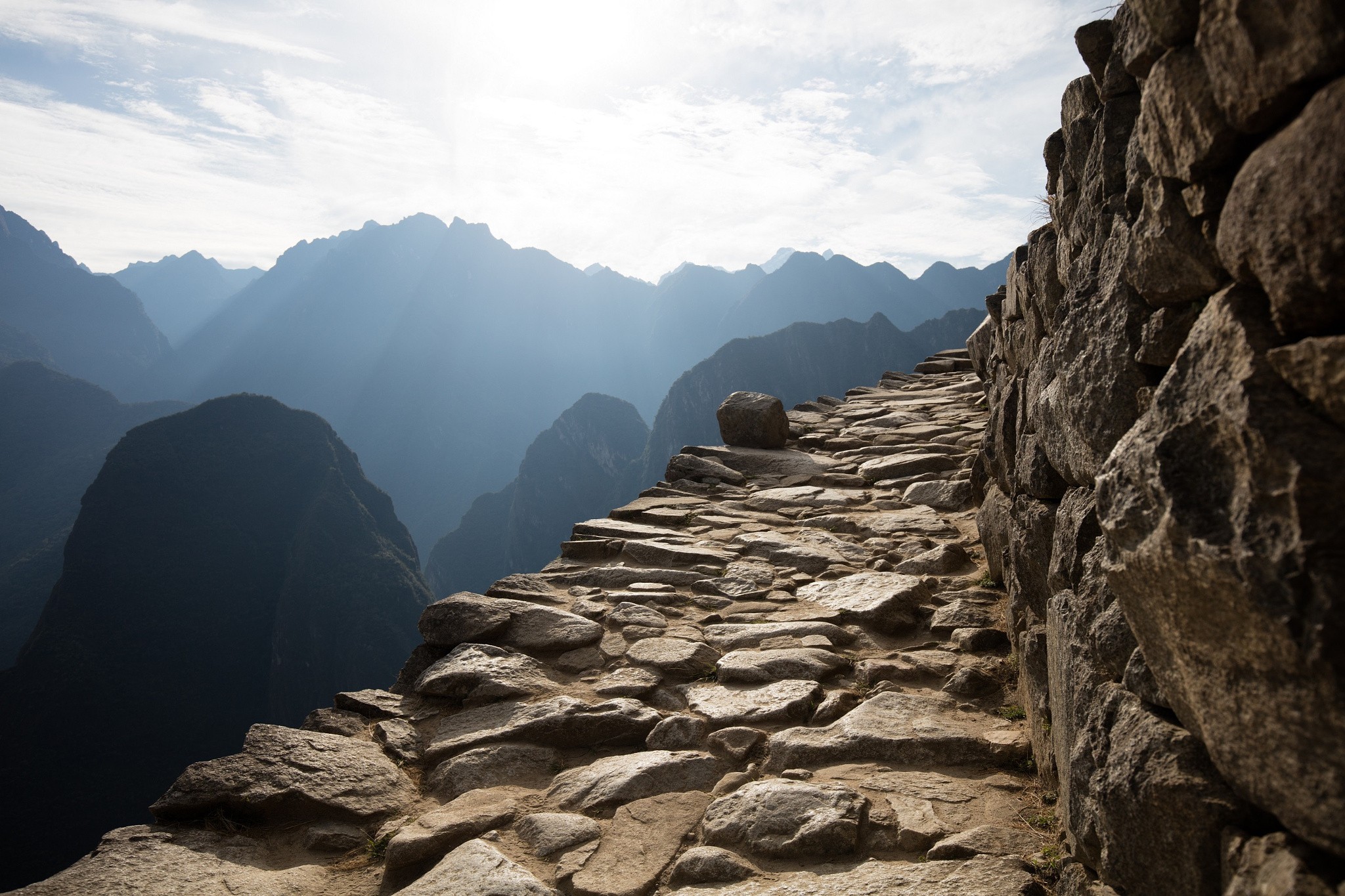 Stone path on a mountain at Machu Picchu HD Wallpaper