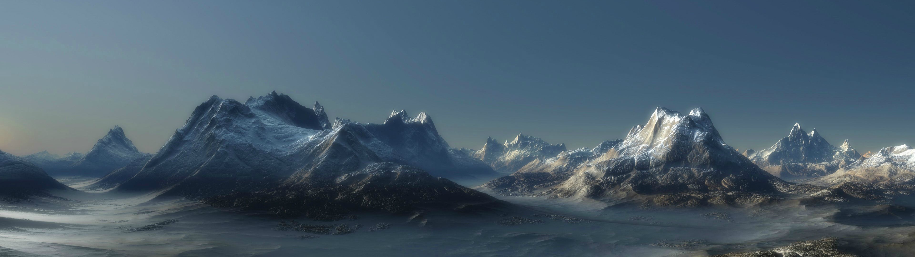 Snow-capped mountains under a clear sky HD Wallpaper
