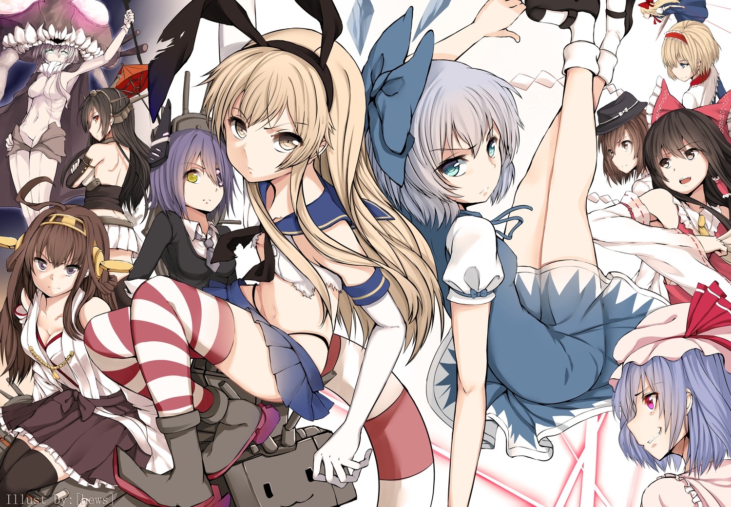 Usami Renko, Remilia Scarlet, Hakurei Reimu, Rensouhou-chan, Kantai Collection, Touhou, Shanghai doll, Nagato (KanColle), Cirno, Wo-Class Aircraft Carrier, anime, Kongou (KanColle), Shimakaze (Kancolle), Tenryuu (KanColle) HD Wallpaper