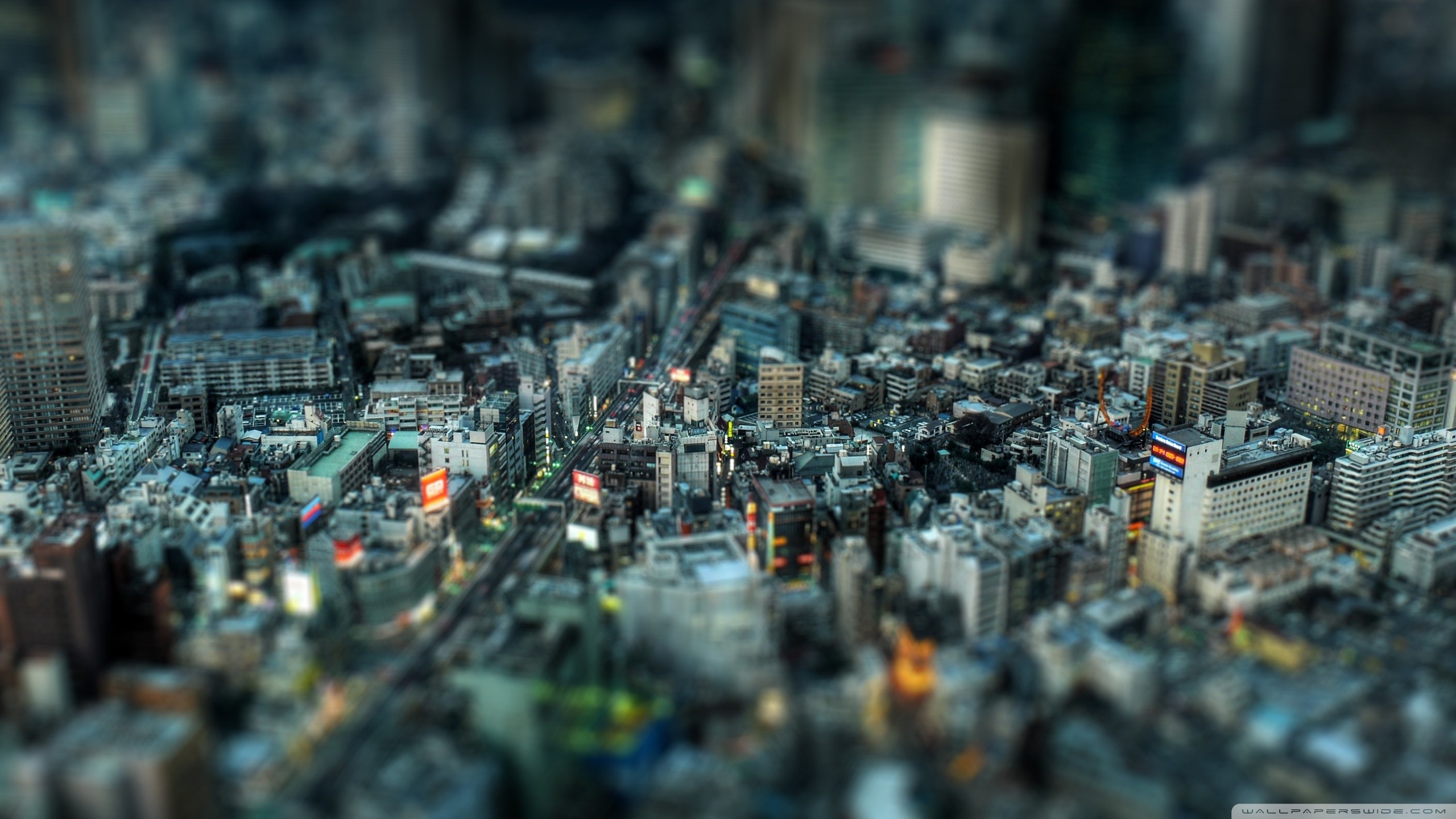 Tilt-shift photography of a dense cityscape in Tokyo, Japan HD Wallpaper