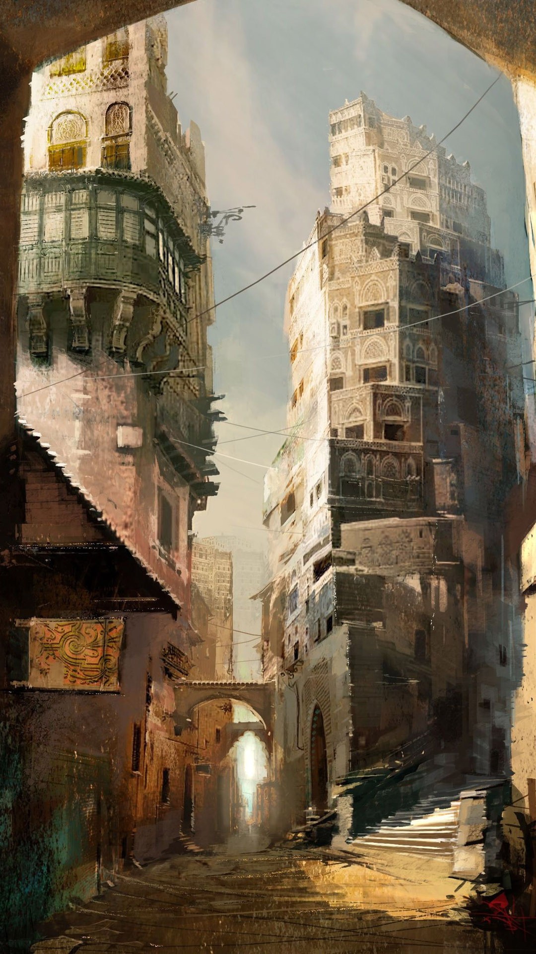 Guild Wars 2 digital art of an old city street HD Wallpaper