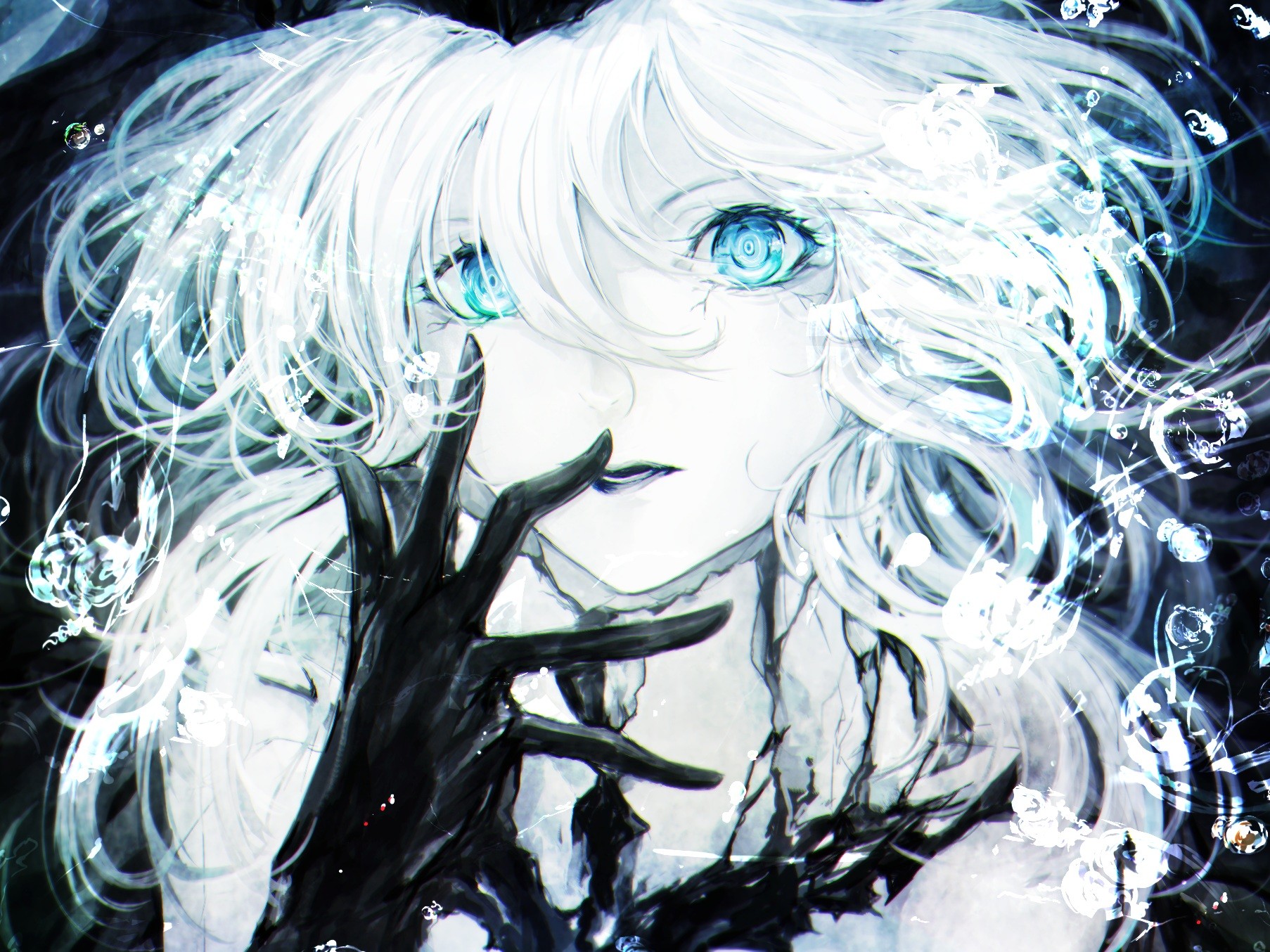 Artwork of a pale anime girl with blue eyes HD Wallpaper