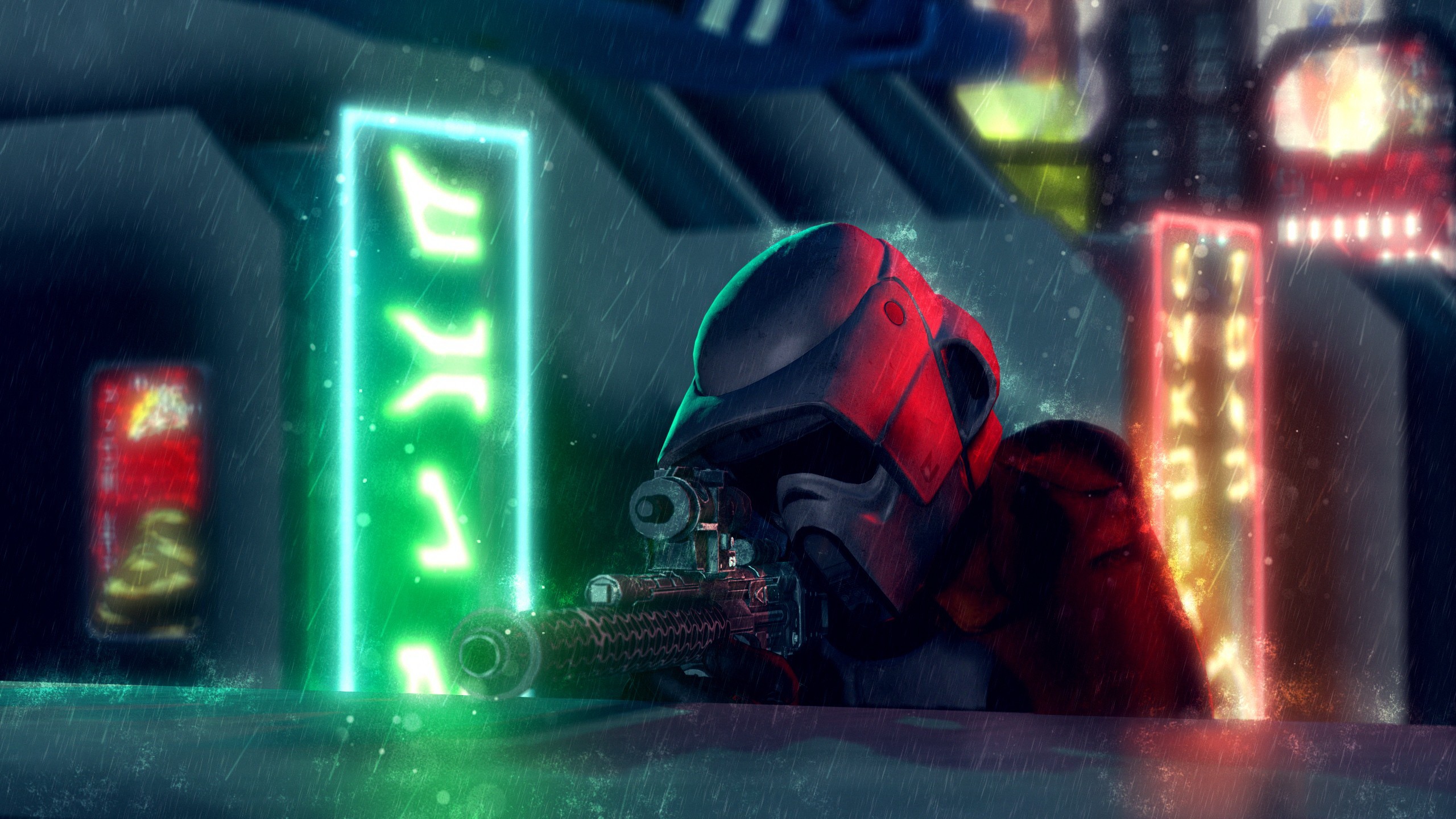 Star Wars Clone Trooper with Sniper Rifle in Neon City HD Wallpaper