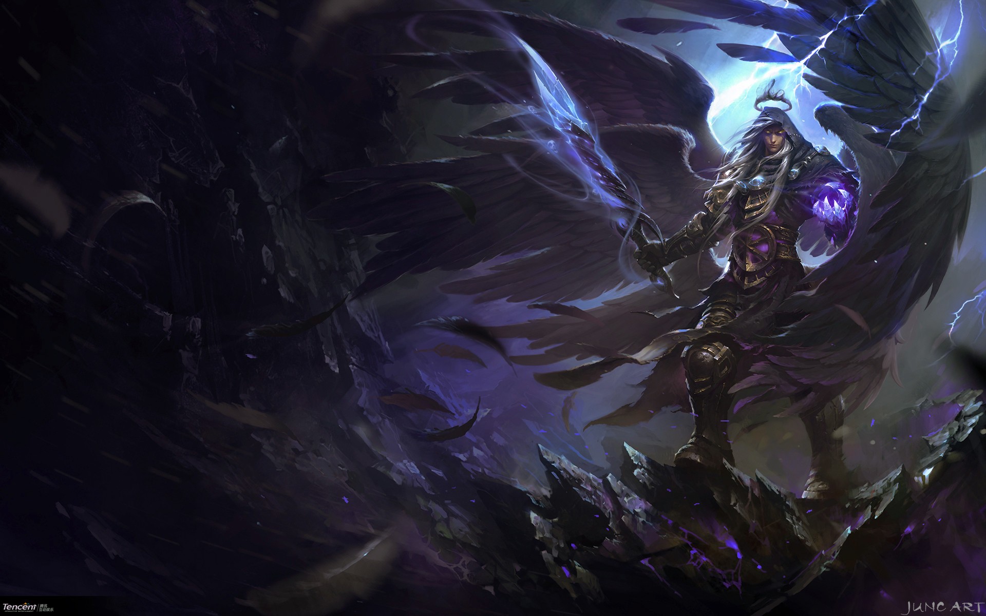 Fantasy angel with dark wings and sword HD Wallpaper