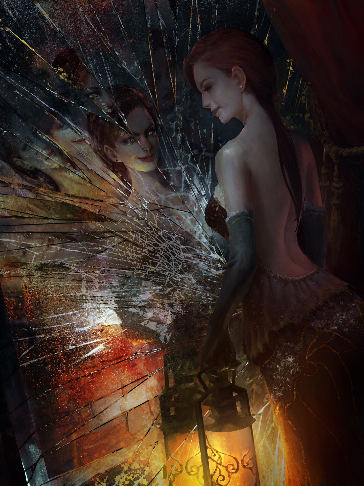 Fantasy art of a woman and her reflection HD Wallpaper