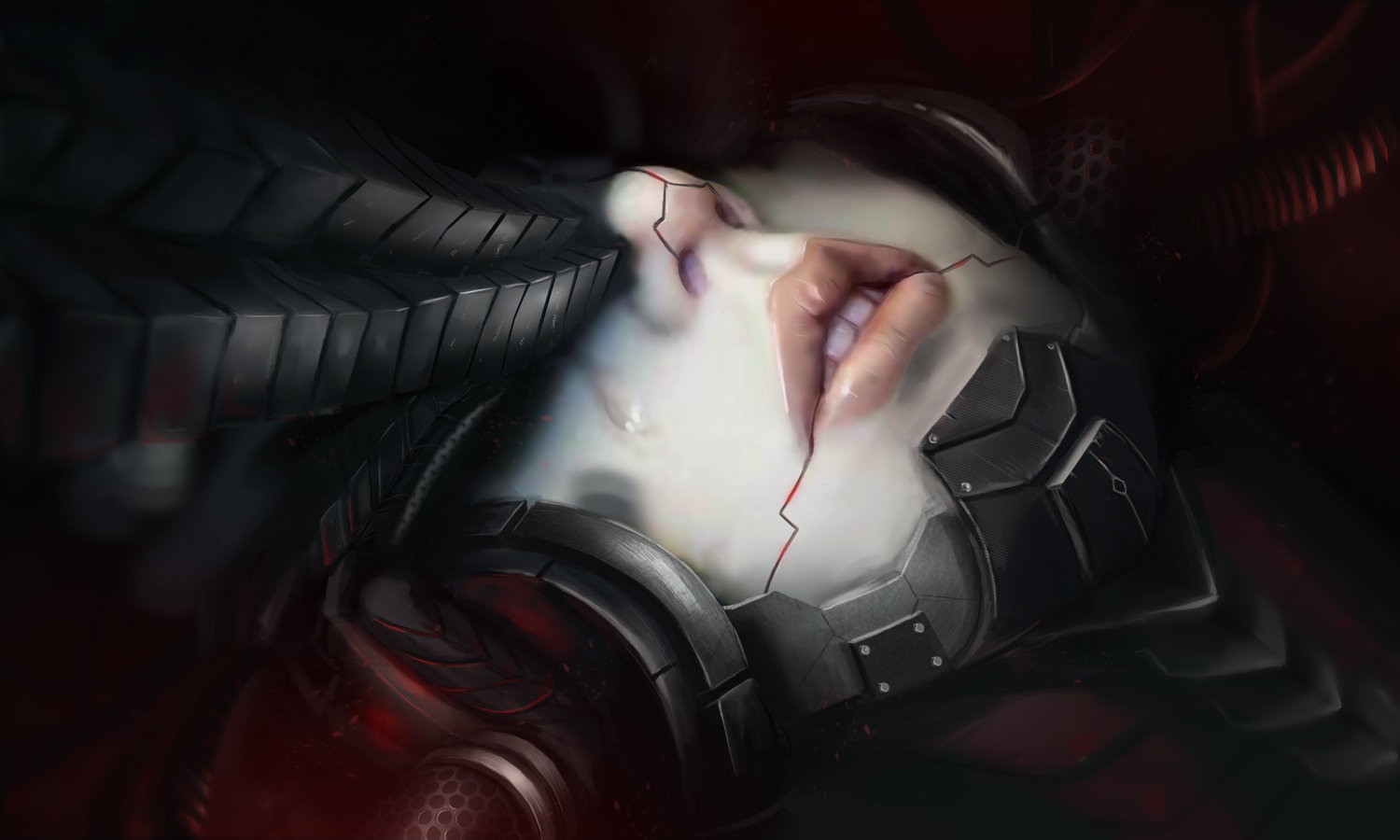 Futuristic cyborg with red lines on face HD Wallpaper