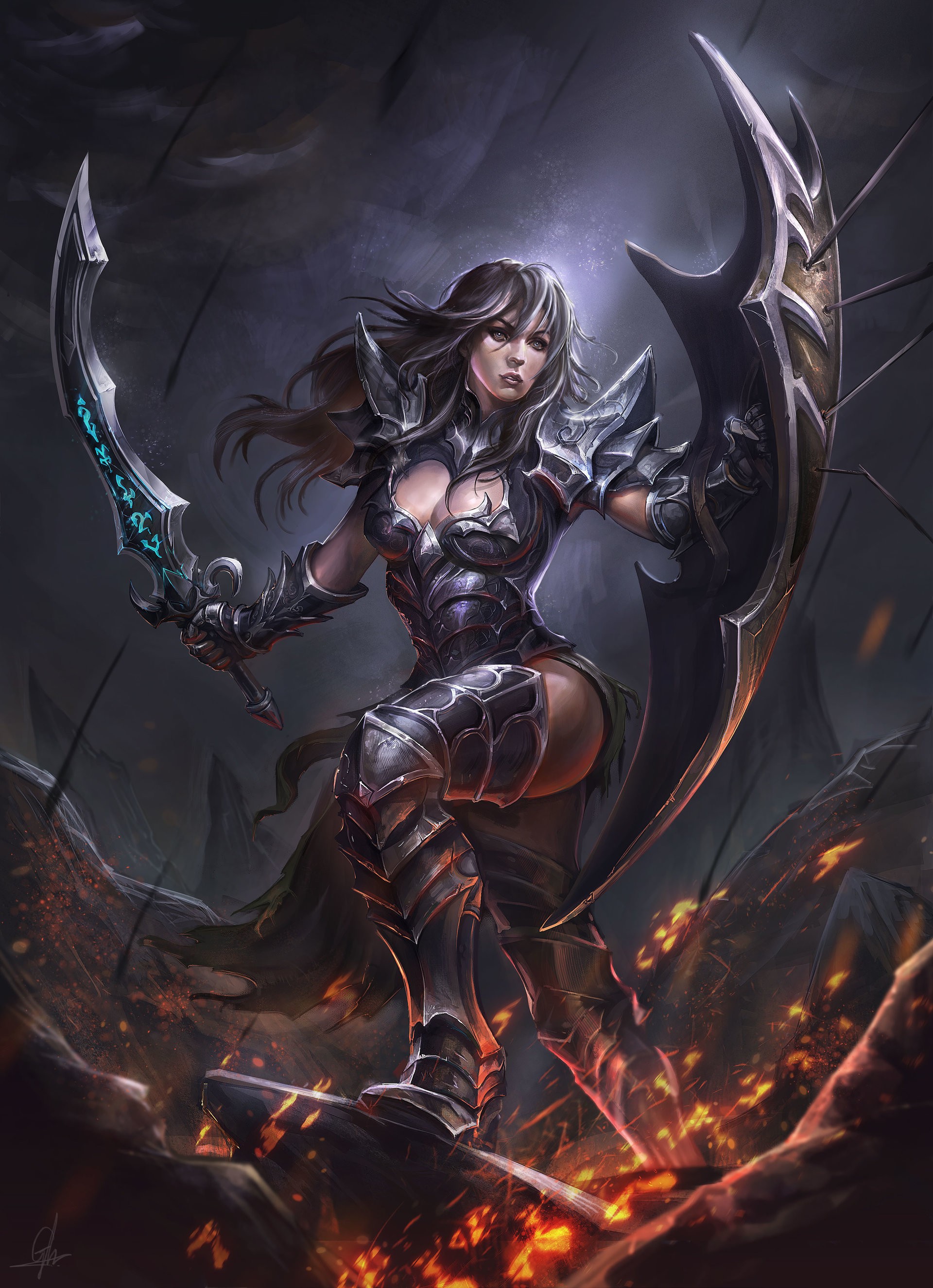 Fantasy warrior woman with sword and shield HD Wallpaper