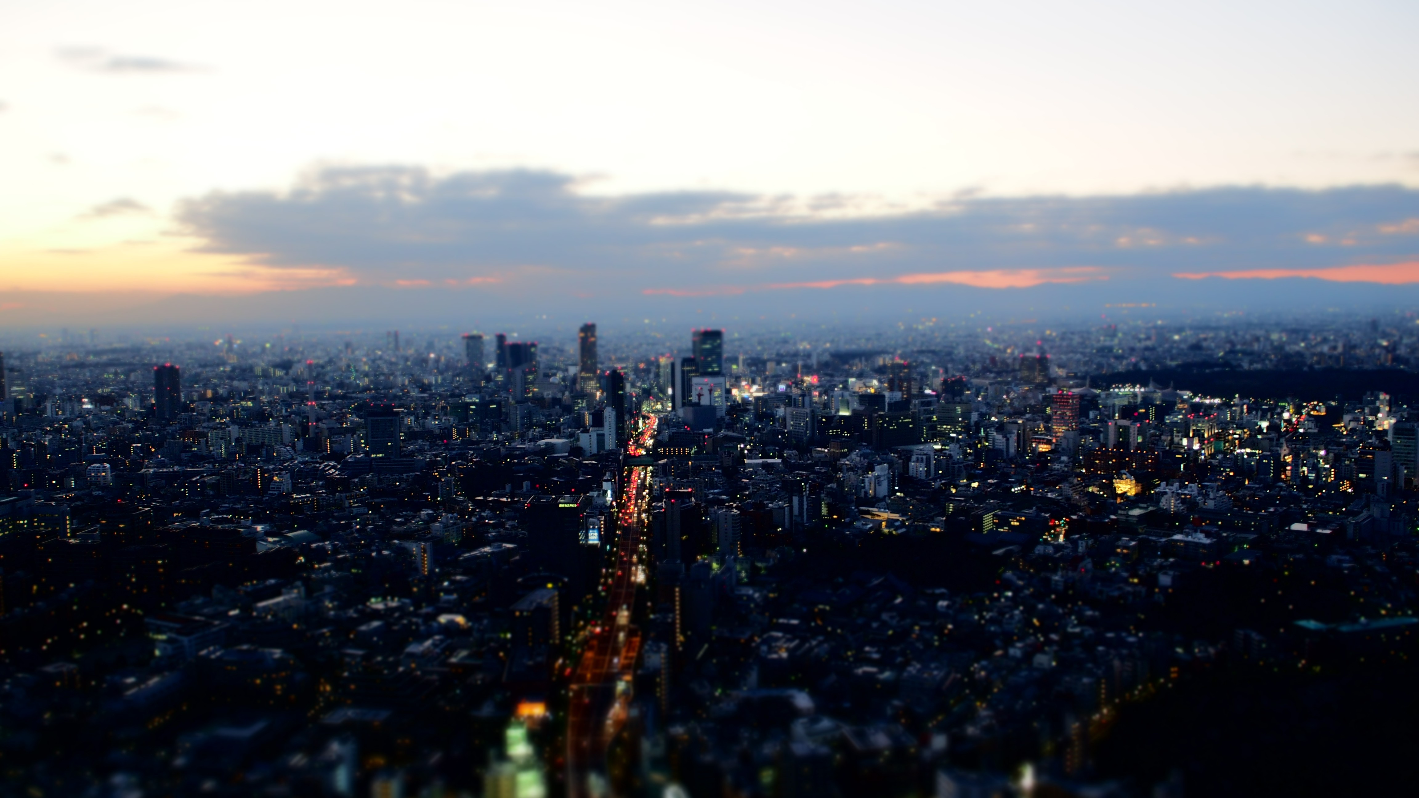 Tilt Shift Aerial View of Tokyo Cityscape at Dusk HD Wallpaper