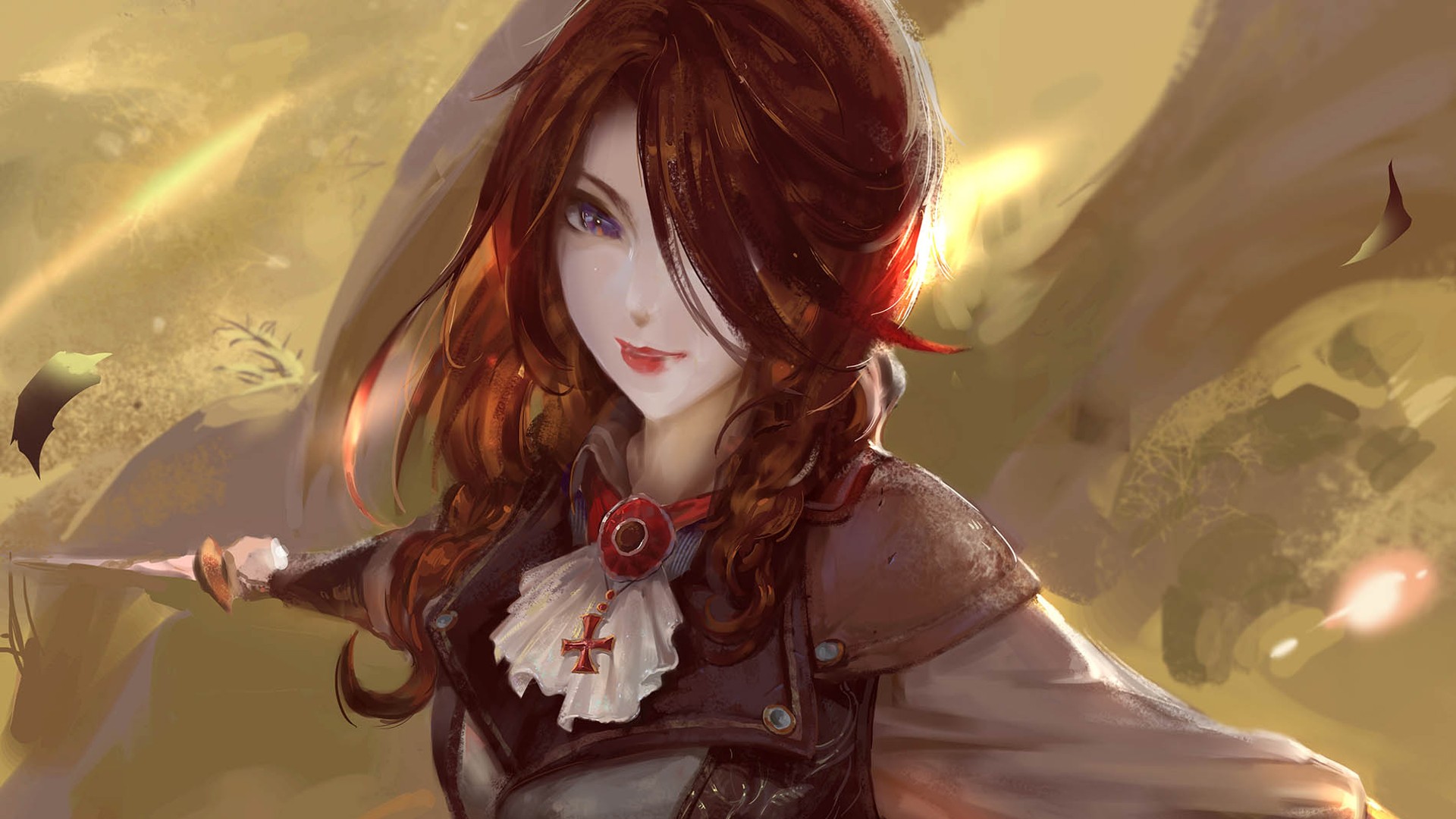 Fantasy art of a woman with braided hair and a sword HD Wallpaper