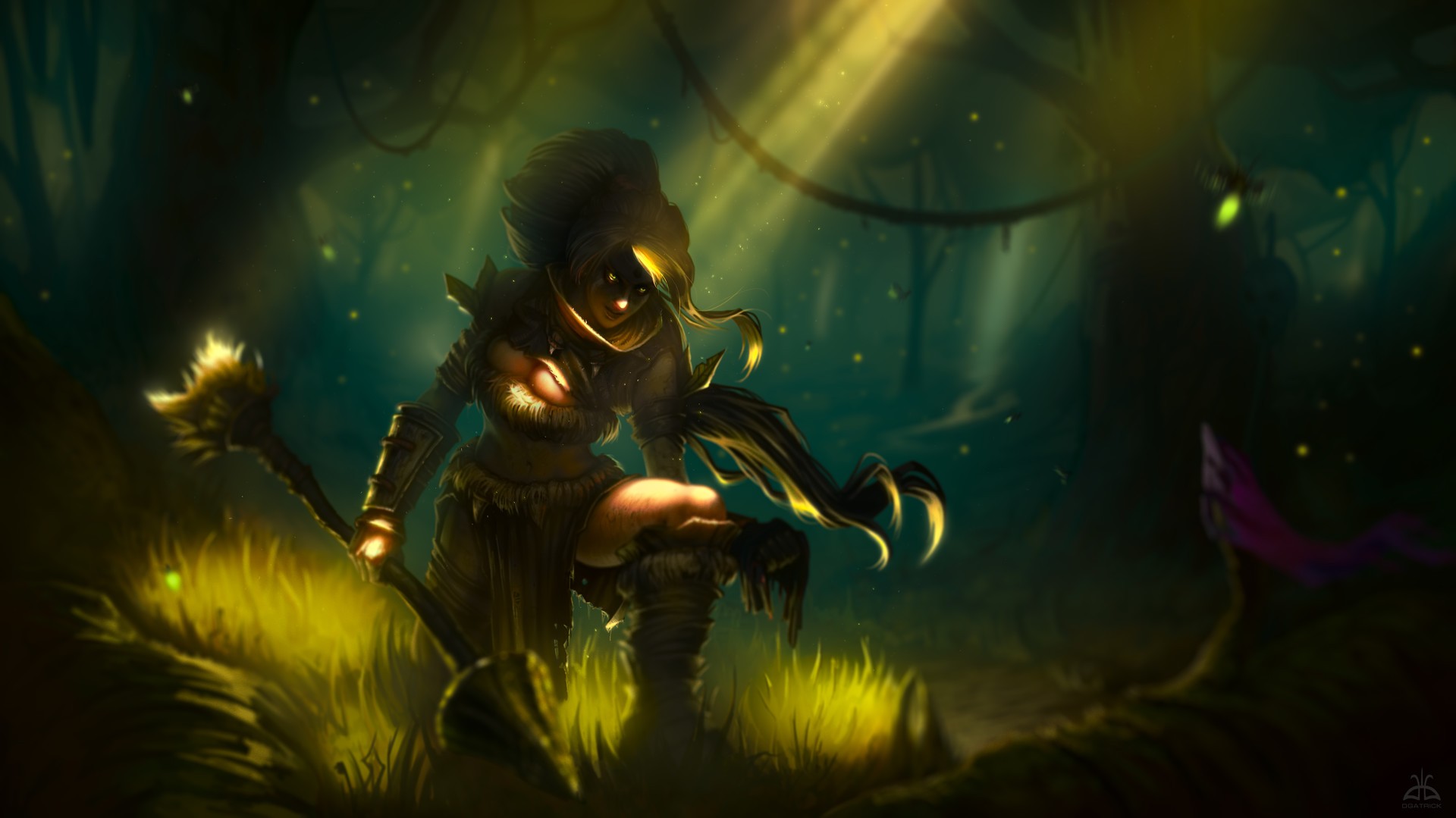 Nidalee from League of Legends in a forest HD Wallpaper