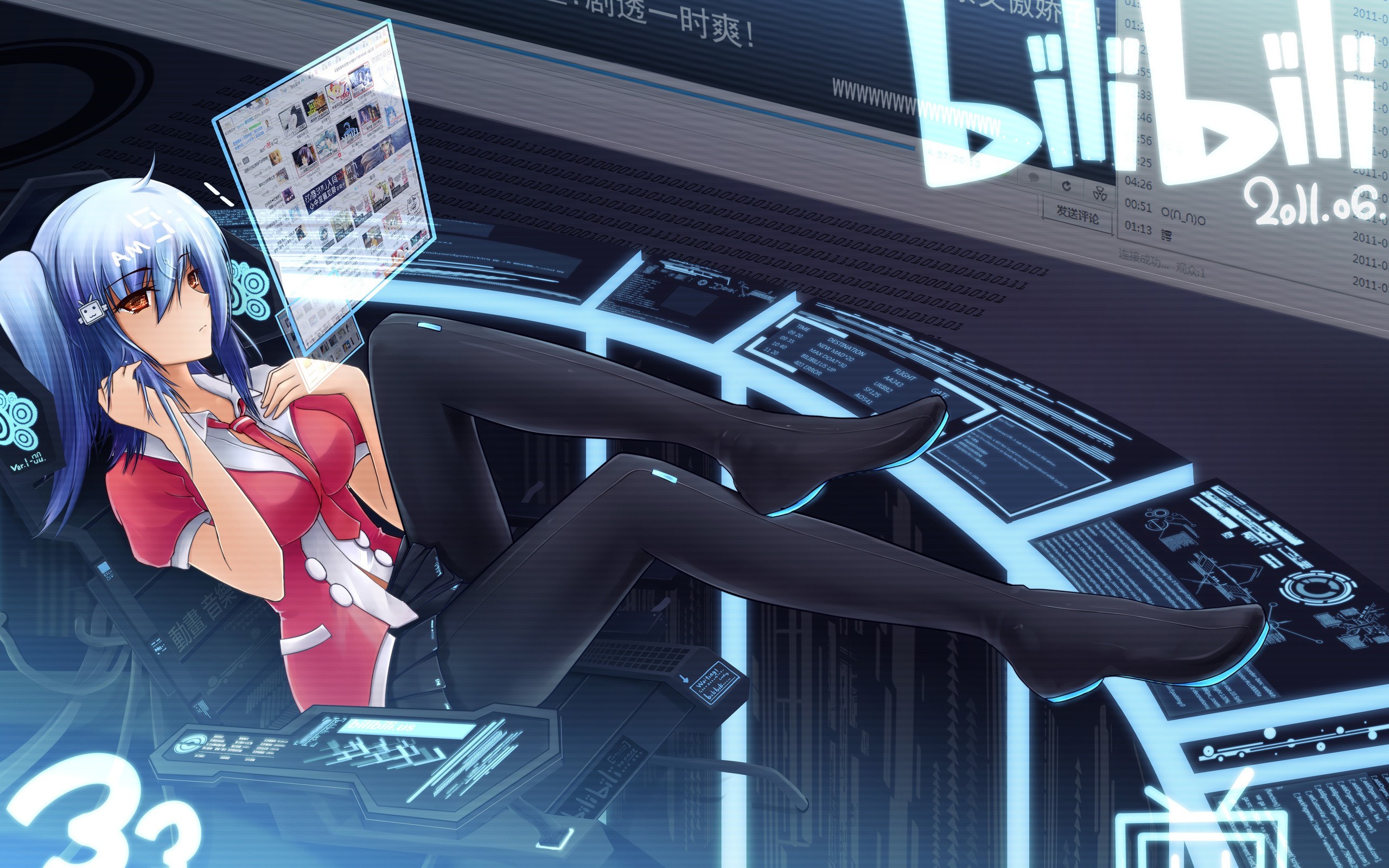 Bilibili anime girl with futuristic HUD HD Wallpaper