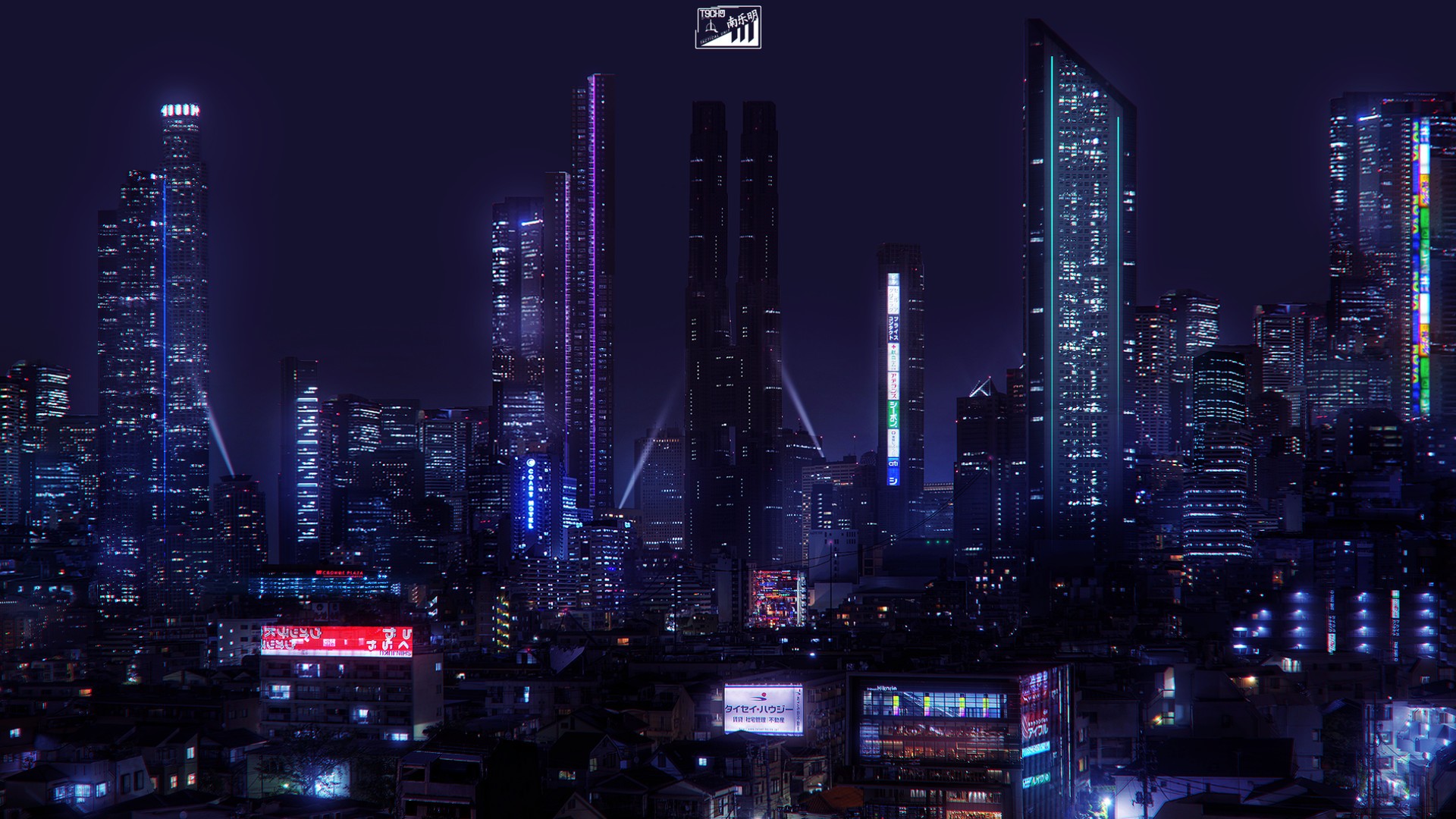 Futuristic cyberpunk city skyline at night with neon lights HD Wallpaper