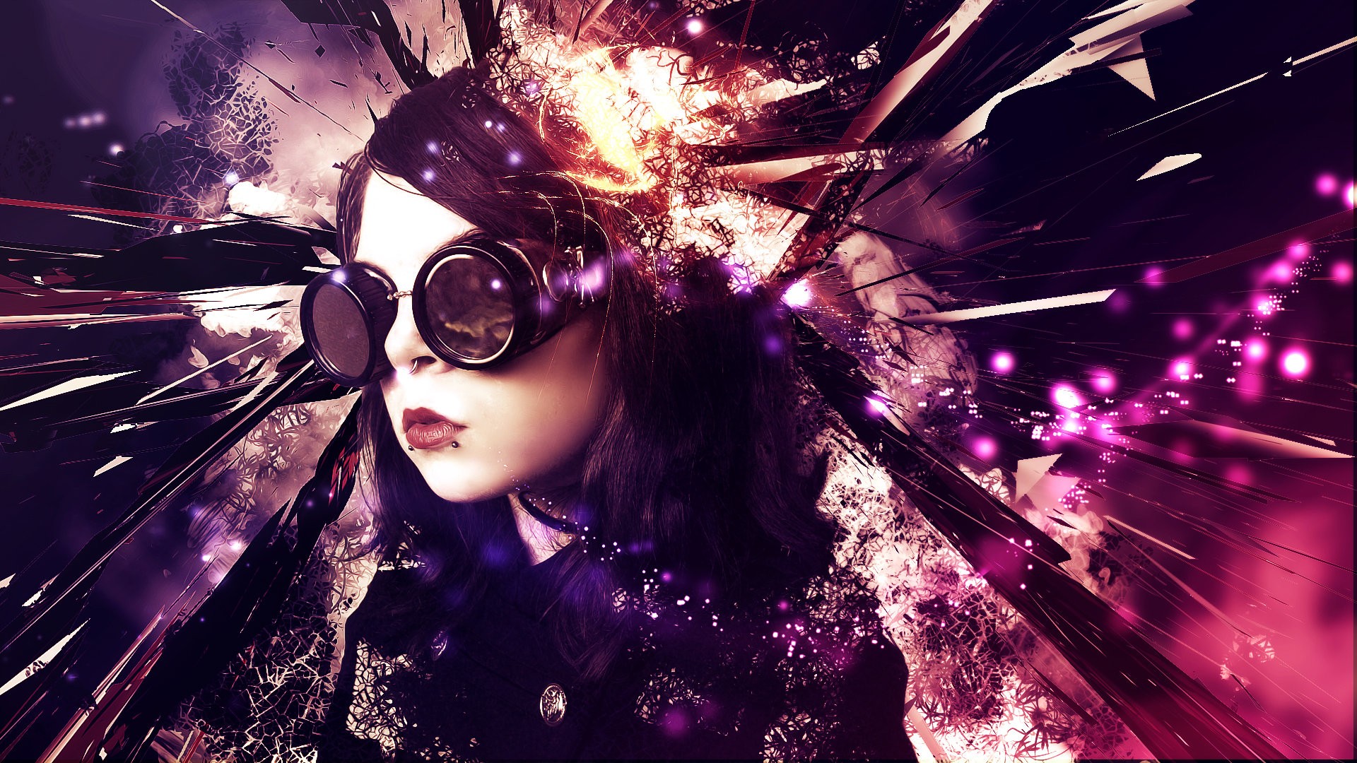 Woman with goggles and abstract explosion HD Wallpaper