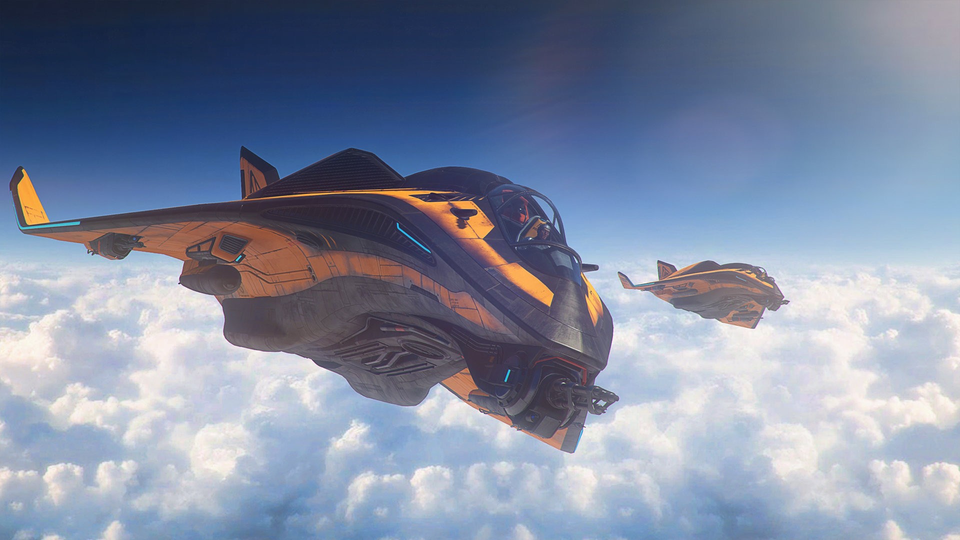 Star Citizen ships flying above clouds HD Wallpaper
